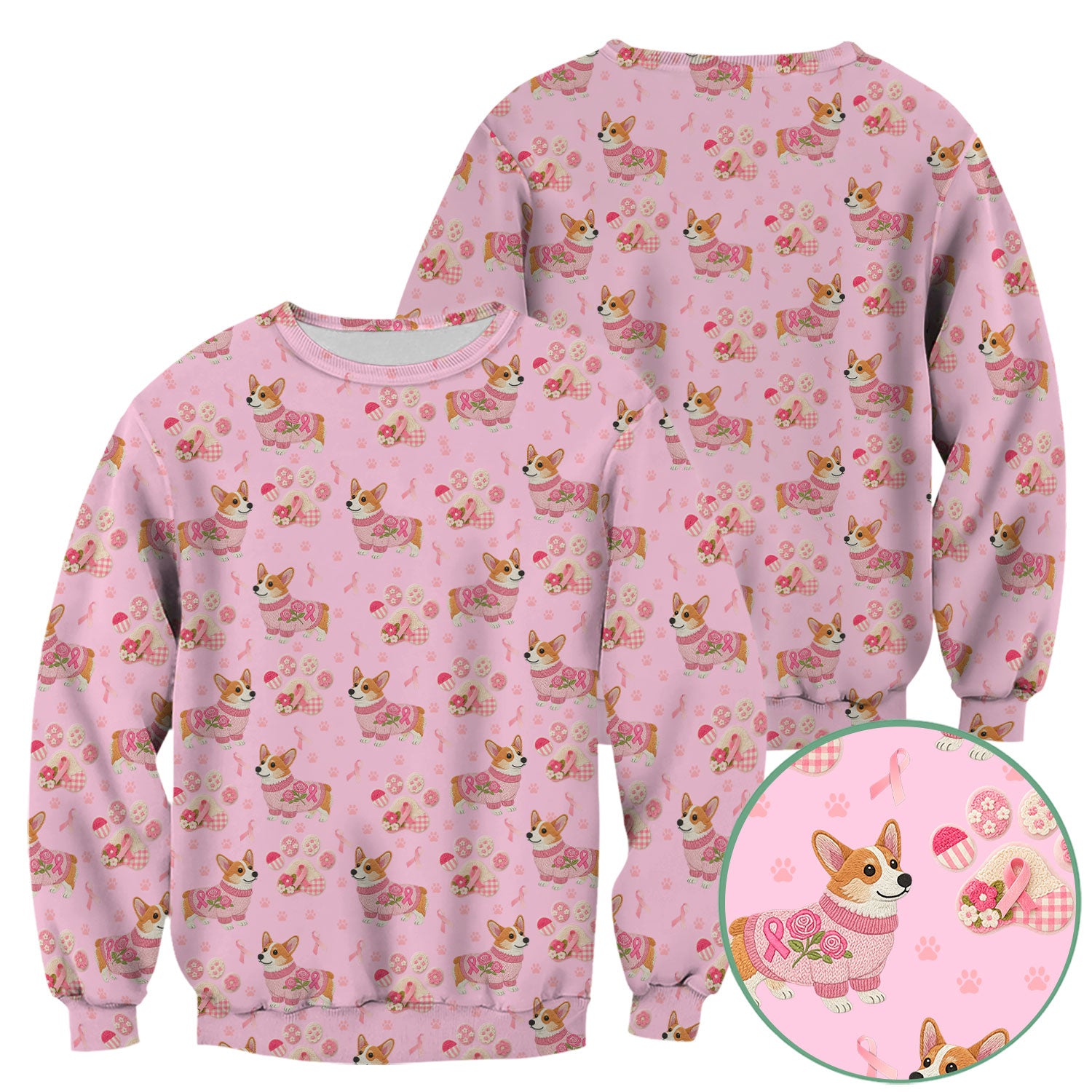 Corgi Pink Ribbon Scrub for Women - Breast Cancer Awareness Shirt - Floral Dog Paw Print Nursing Uniform - Support Gift