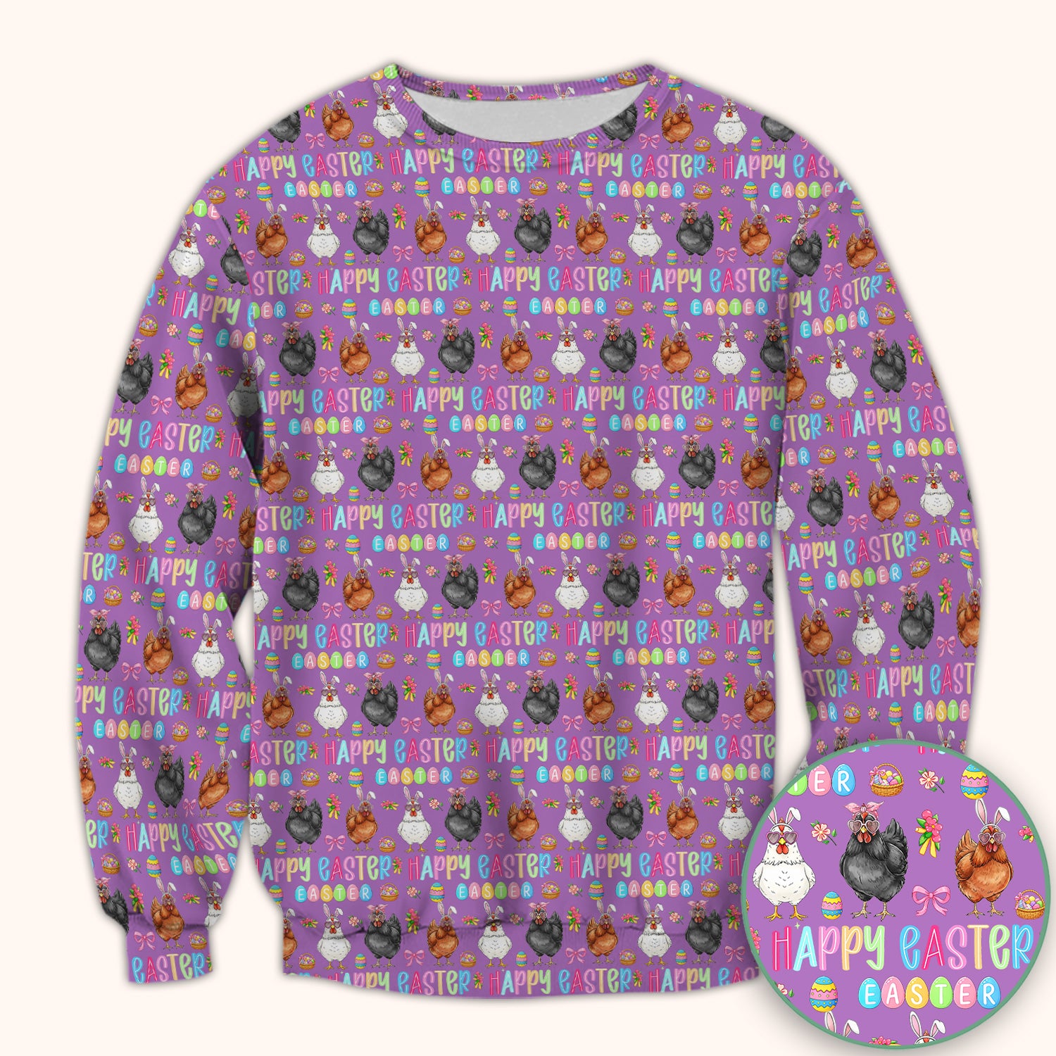 Happy Easter Bunny Eggs Pattern Scrubs Top, Comfortable Scrubs for Nurses