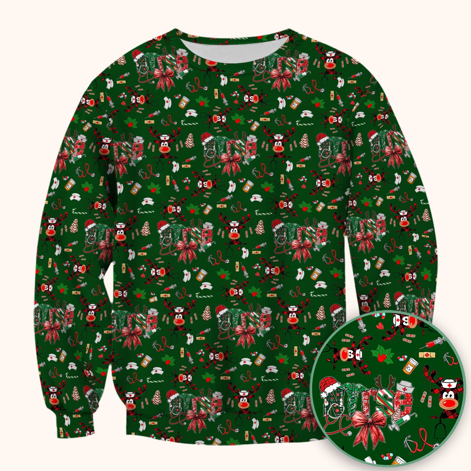 Whimsical Reindeer Christmas Scrub Top – Festive Holiday Reindeer Pattern – Cute Medical Uniform for Nurses, Vets and Healthcare Workers
