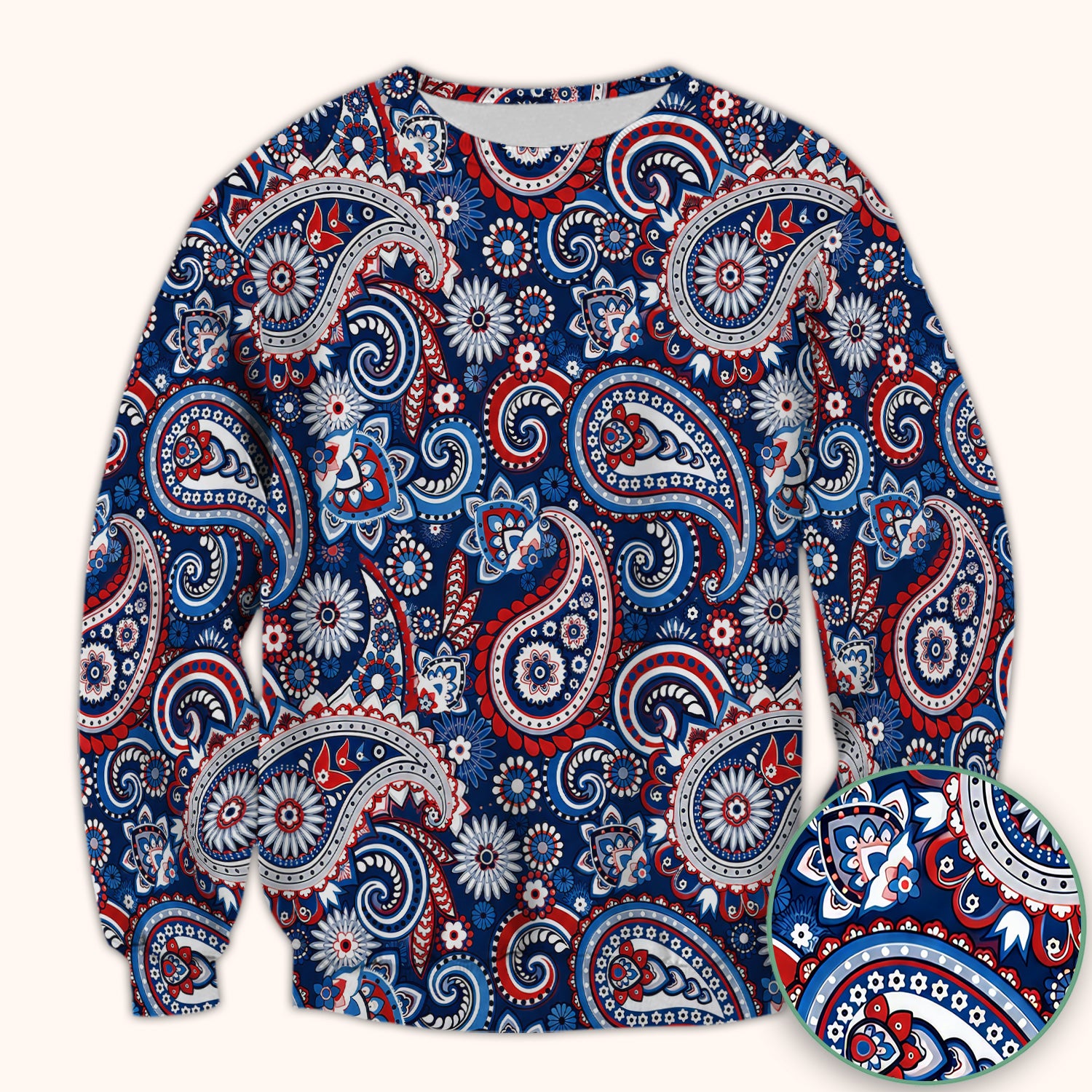 Patriotic Red White Blue Paisley Pattern Scrub Top, Comfortable Scrubs for Nurses