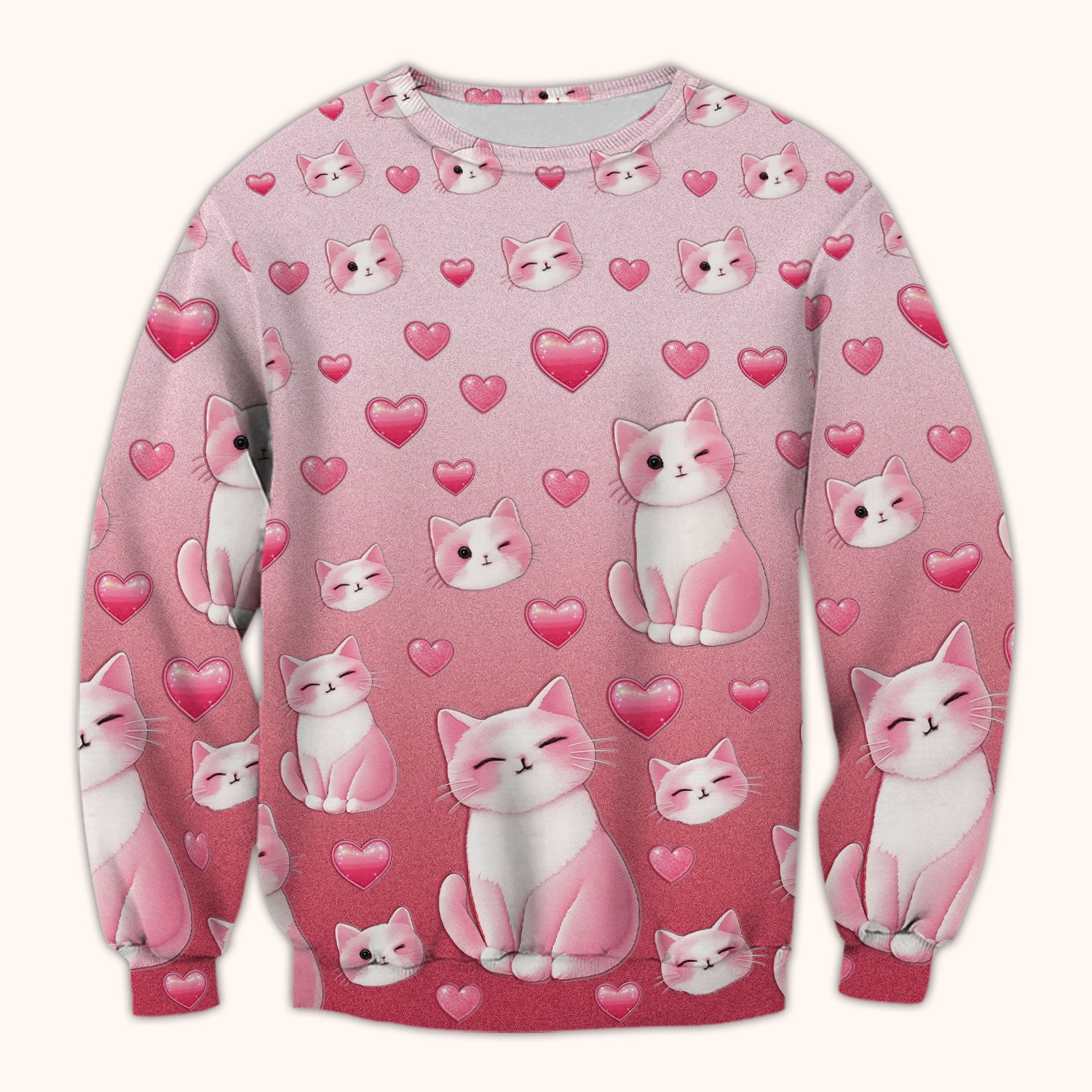 Valentine Cat Scrub Top, Cute Heart Pattern Nurse Shirt, Comfortable Scrubs For Nursing