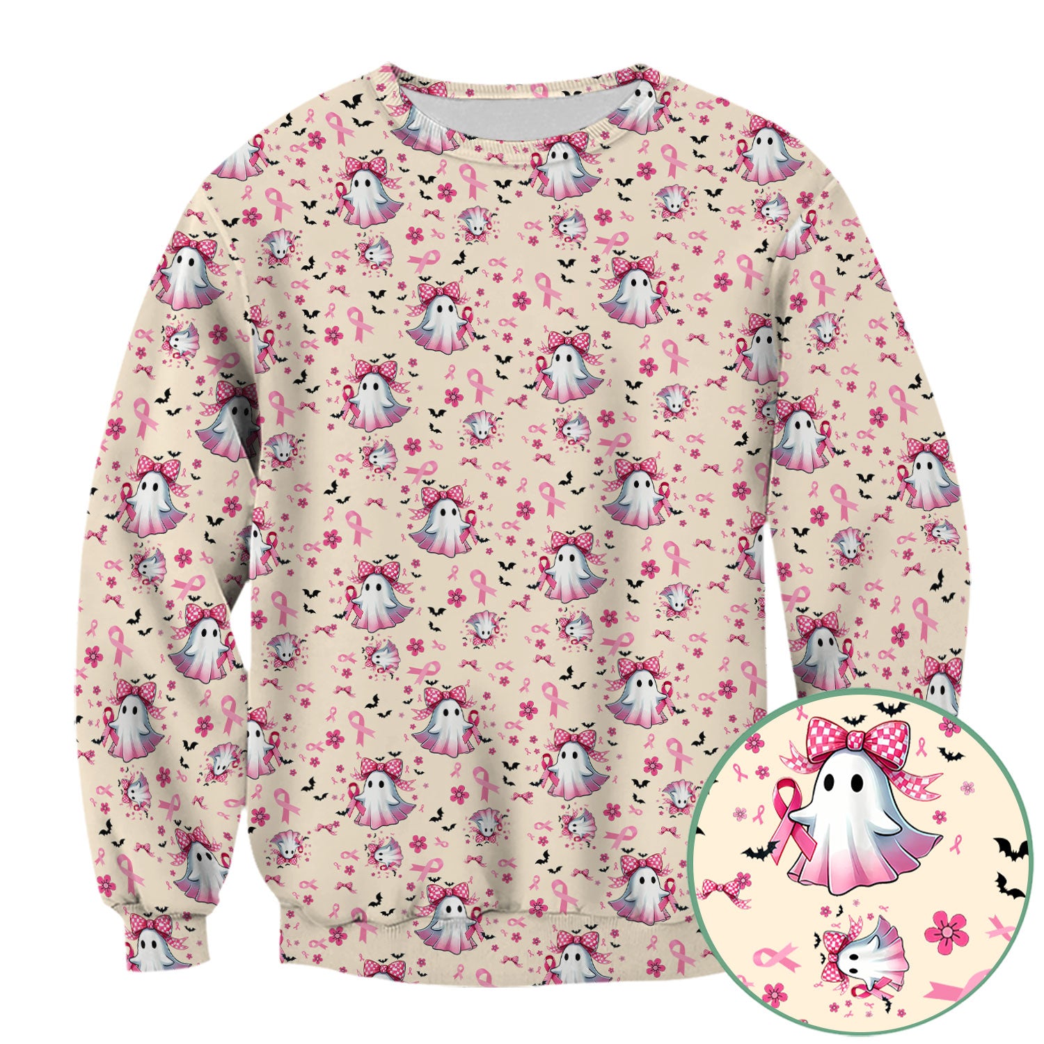 Breast Cancer Awareness Ghost Scrub Top for Women - Pink Ribbon Halloween Nurse Shirt - Cute Spooky Medical Uniform RN LPN CNA Gift