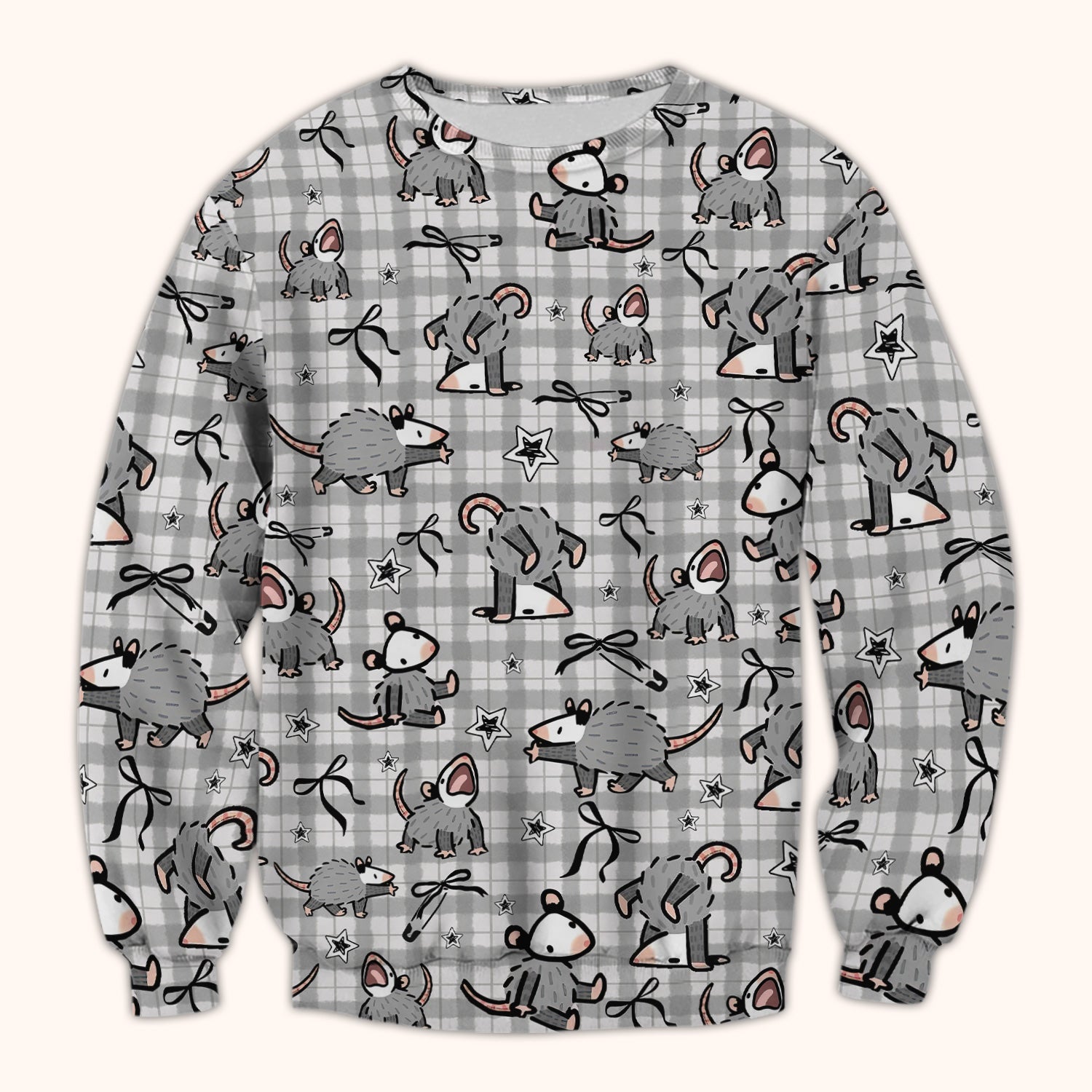 Funny Mouse Cartoon Pattern Print Scrub Top, Breathable Fabrics Nursing Uniform, Opossum