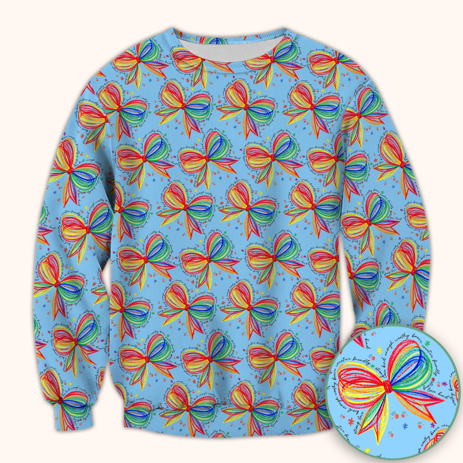 Colorful Rainbow Bow Pattern Scrub Top, Comfortable Scrubs for Nurses