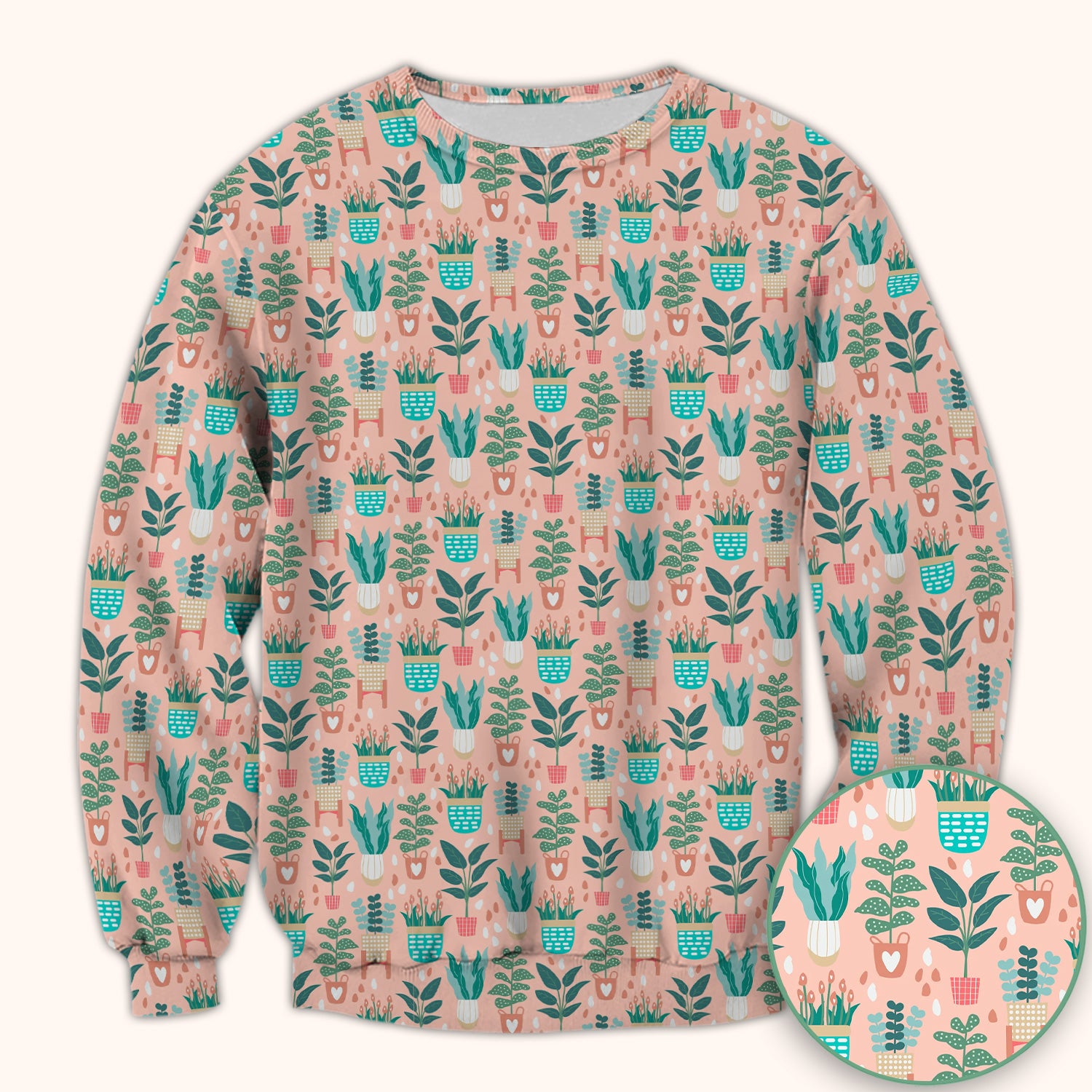 Potted Houseplant Leaves Pattern Scrub Top, Comfortable Scrubs for Nurses