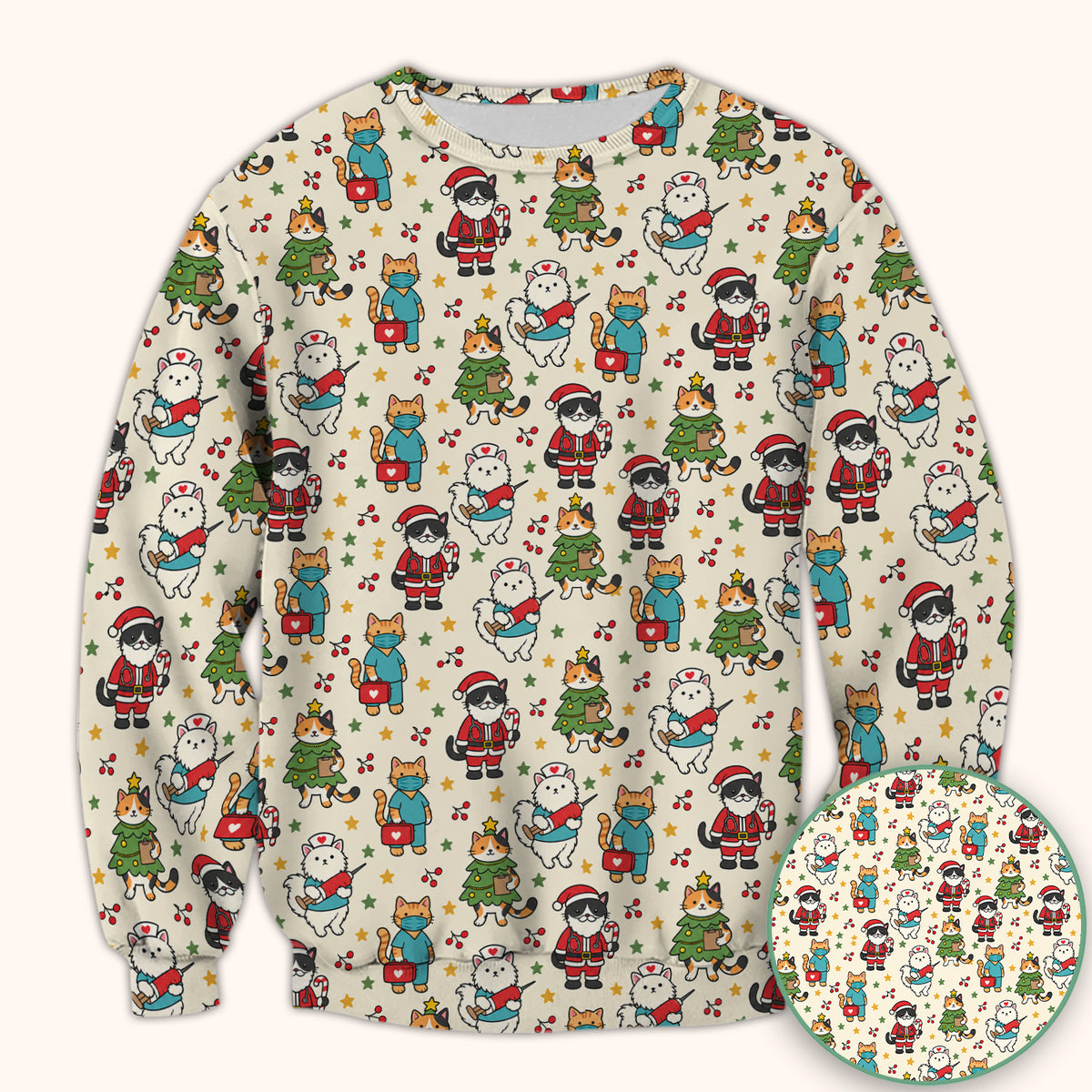 Christmas Cats In Nurse And Santa Outfits Scrub Top, Comfortable Scrubs for Nurses