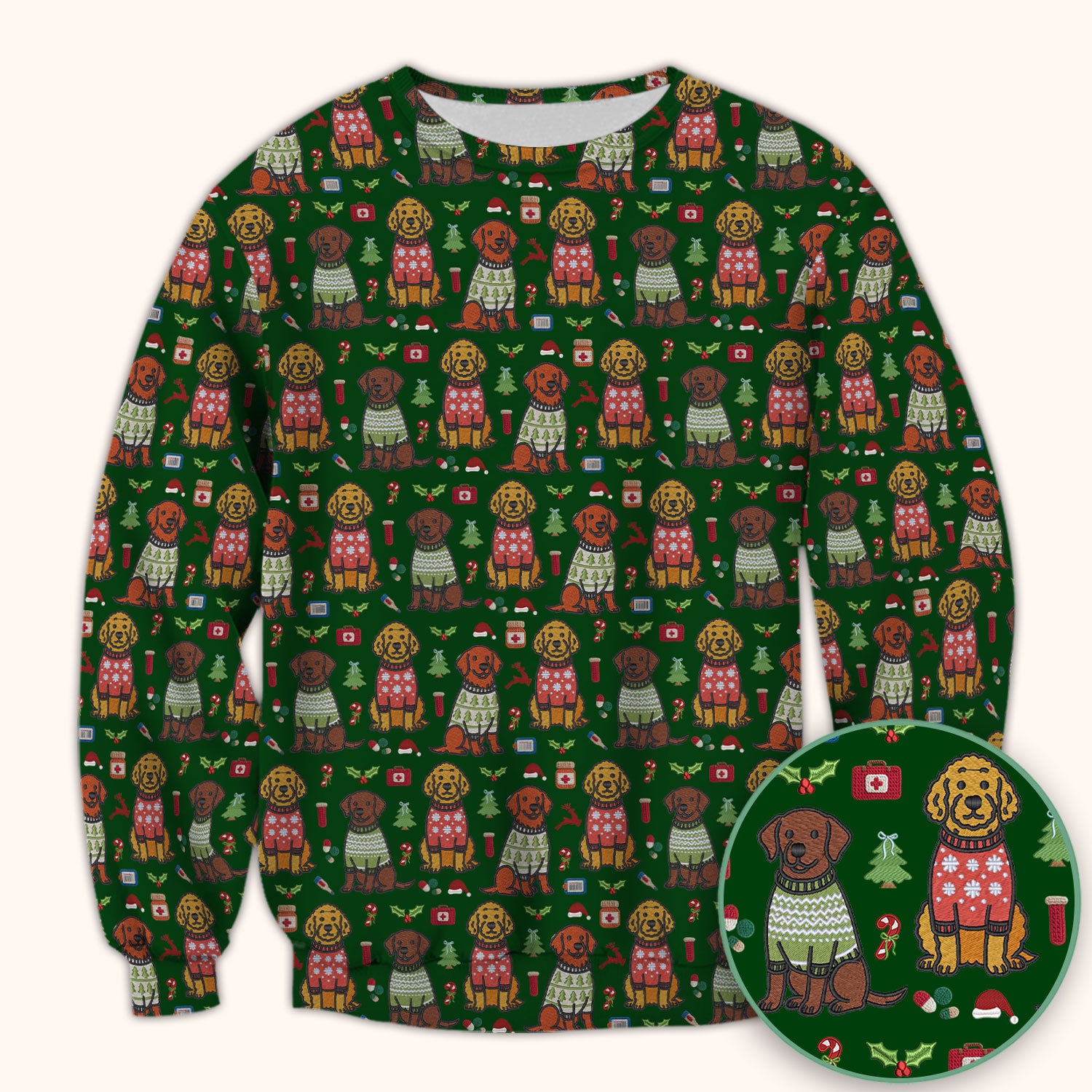 Golden Retriever Christmas Scrub Top, Cute Holiday Dog Nurse Pattern Shirt, Breathable Fabrics Nursing Uniform