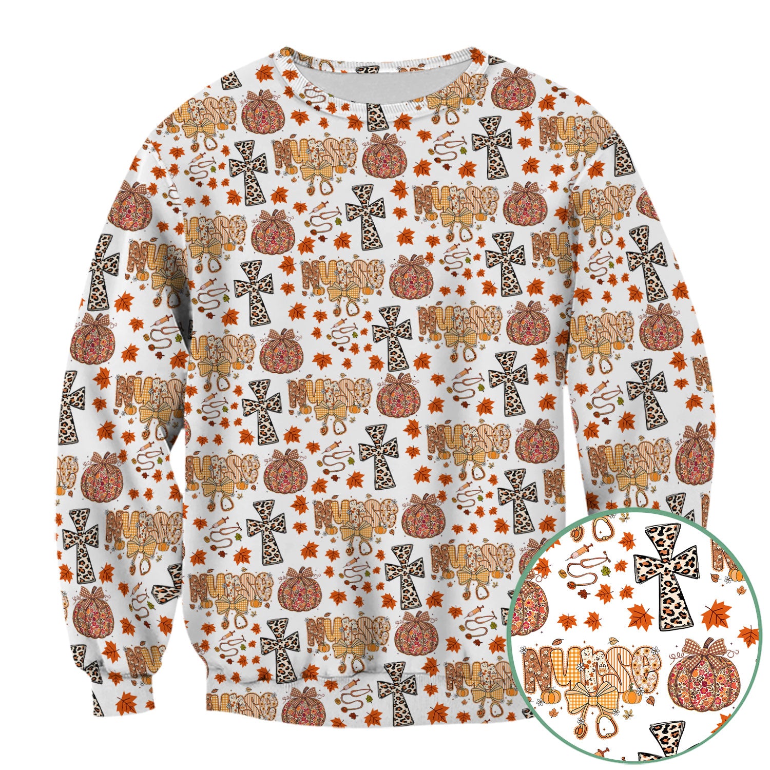 Floral Pumpkin Scrub Top for Women - Coquette Bow Thanksgiving Shirt - Comfortable Medical Uniform