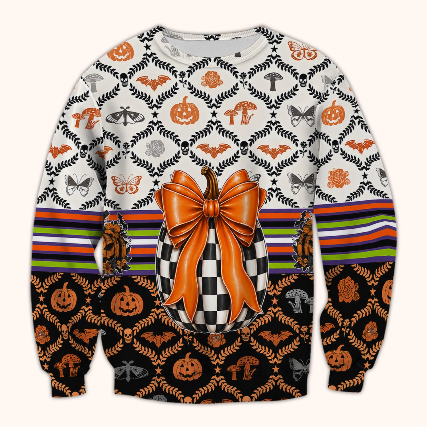 Halloween Checkered Pumpkin With Bow Pattern Scrub Top, Comfortable Scrubs for Nurses
