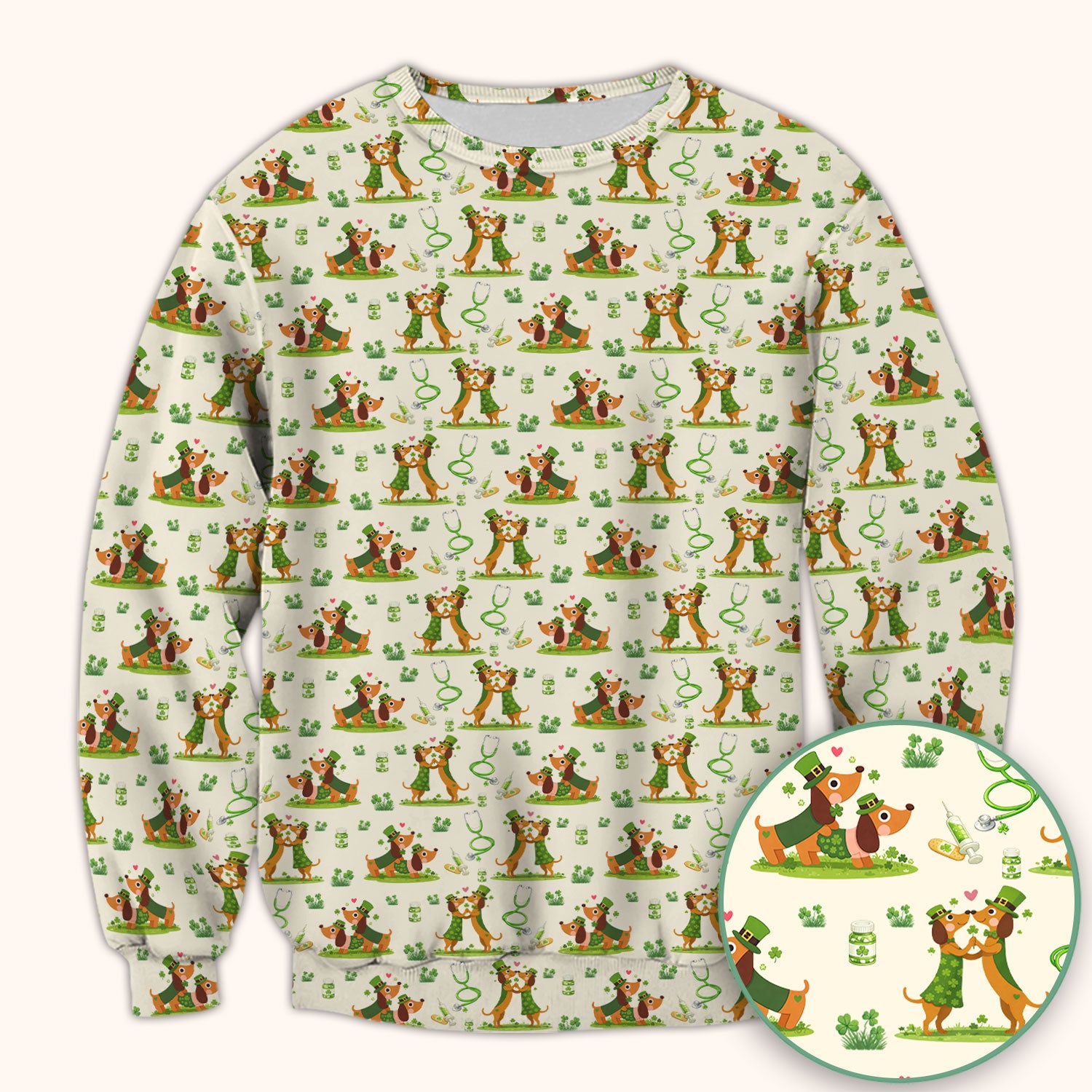 Valentine Cute Dachshund Nurse Shirt, Dog Heart Pattern, Comfortable Scrubs for Nurses