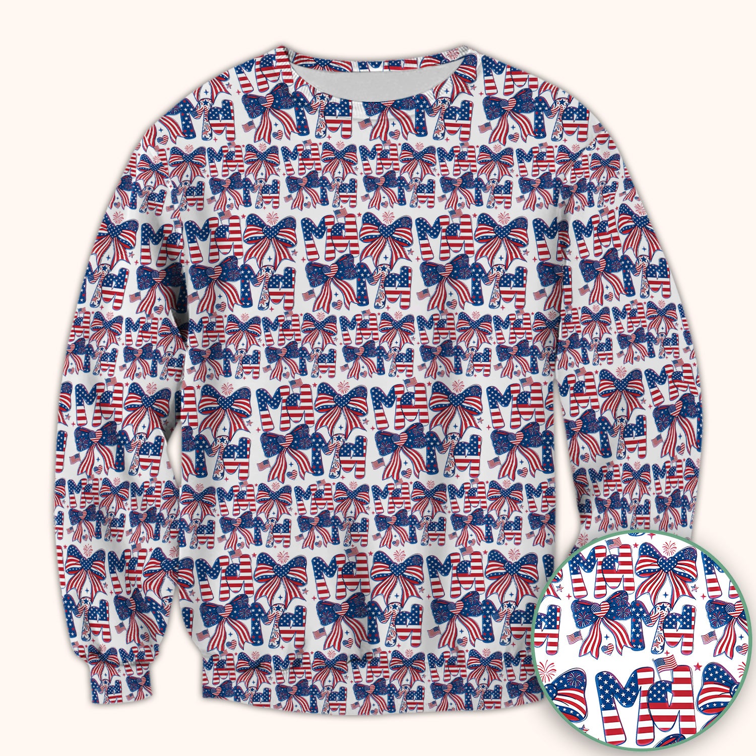 American Flag MaMa Bow Pattern Scrub Top, Comfortable Scrubs for Nurses