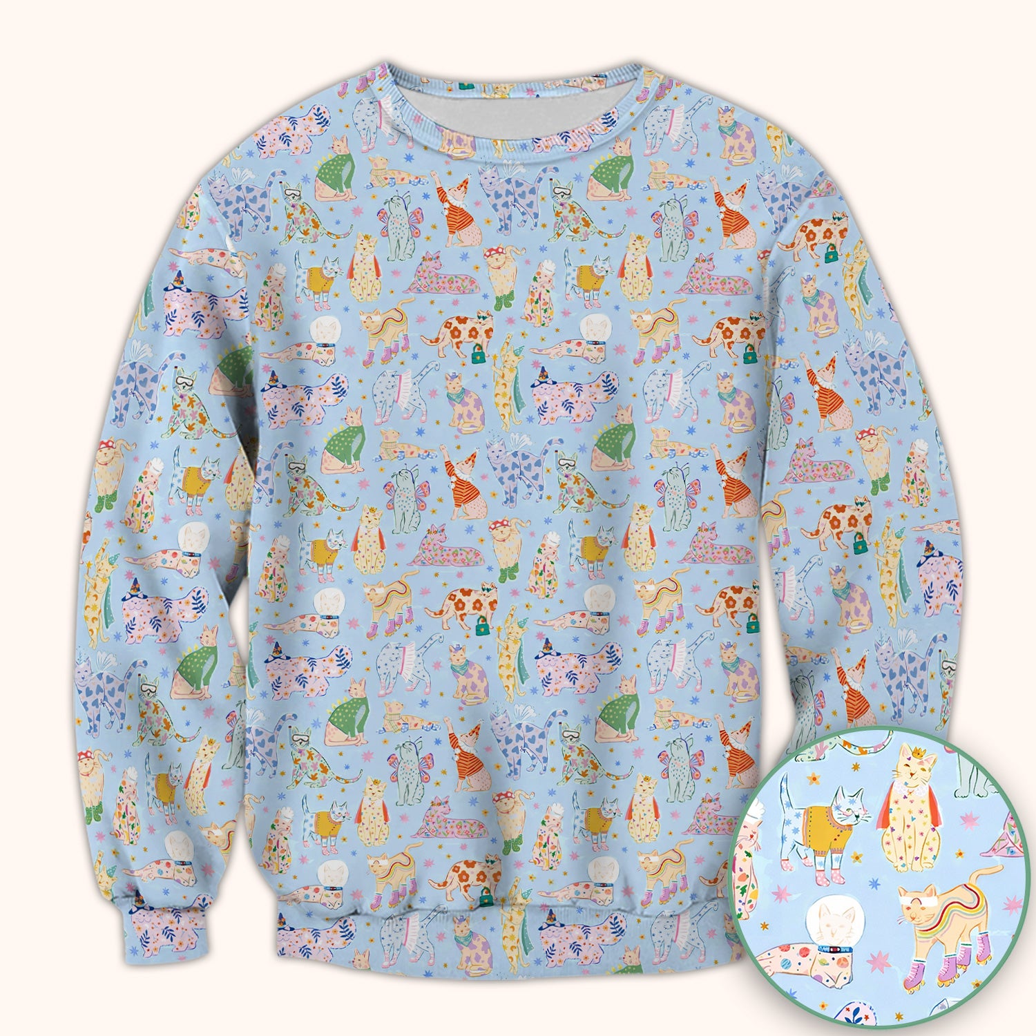 Cute Colorful Cats Pattern Scrub Top, Comfortable Scrubs for Nurses