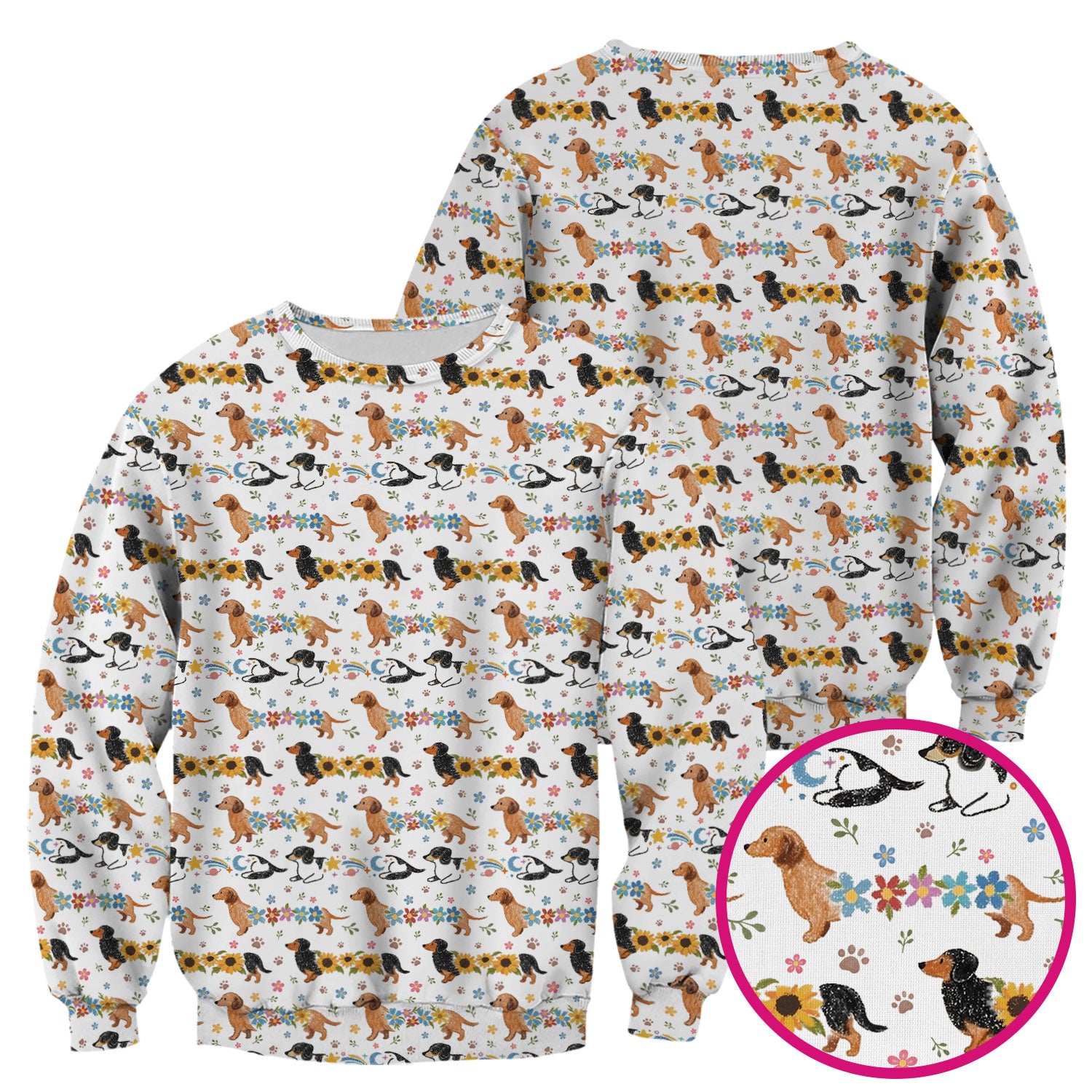 Floral Wiener Dog Pattern Scrub Top, Medical Scrubs for Nurses