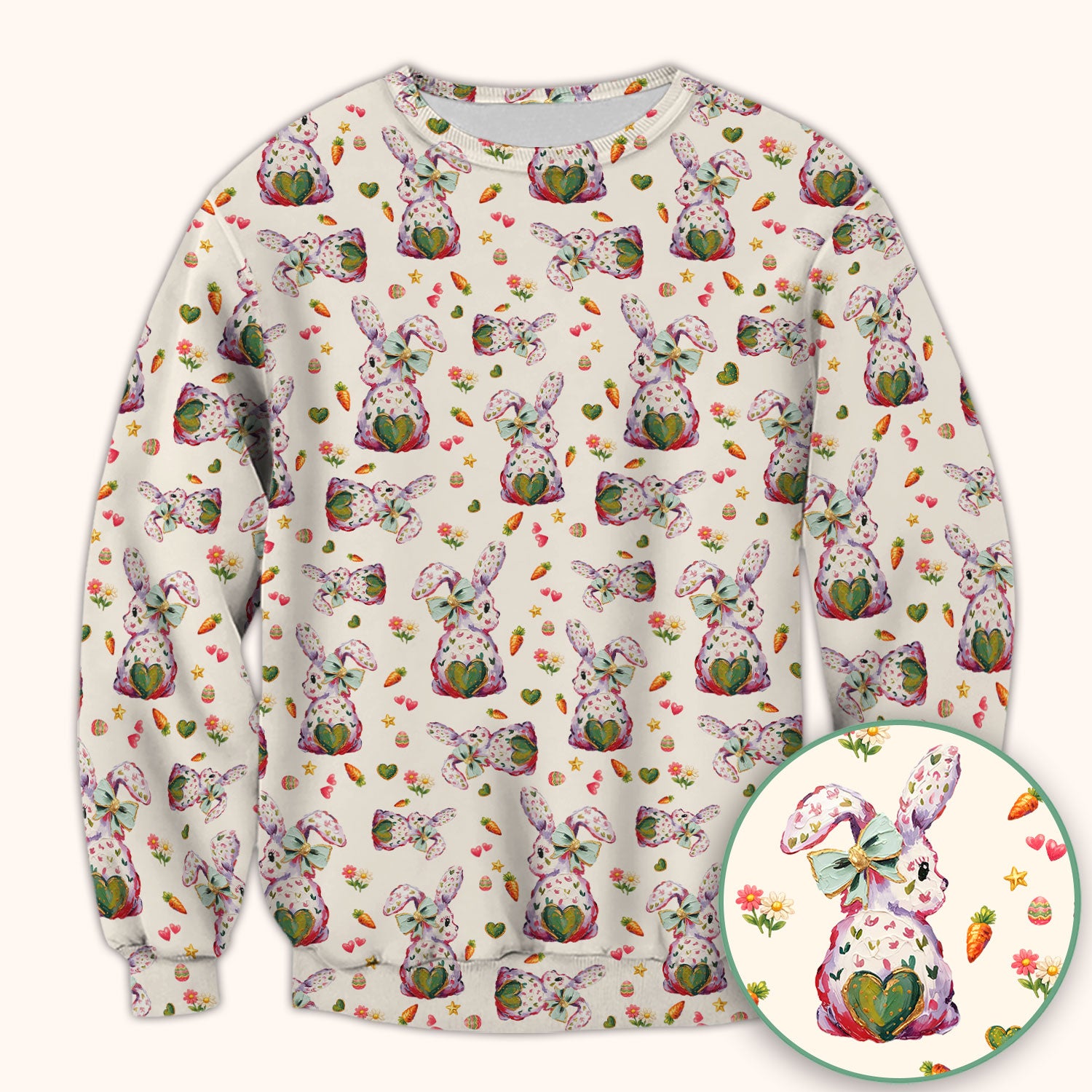 Cute Pastel Bunny Easter Pattern Scrub Top, Comfortable Scrubs for Nurses