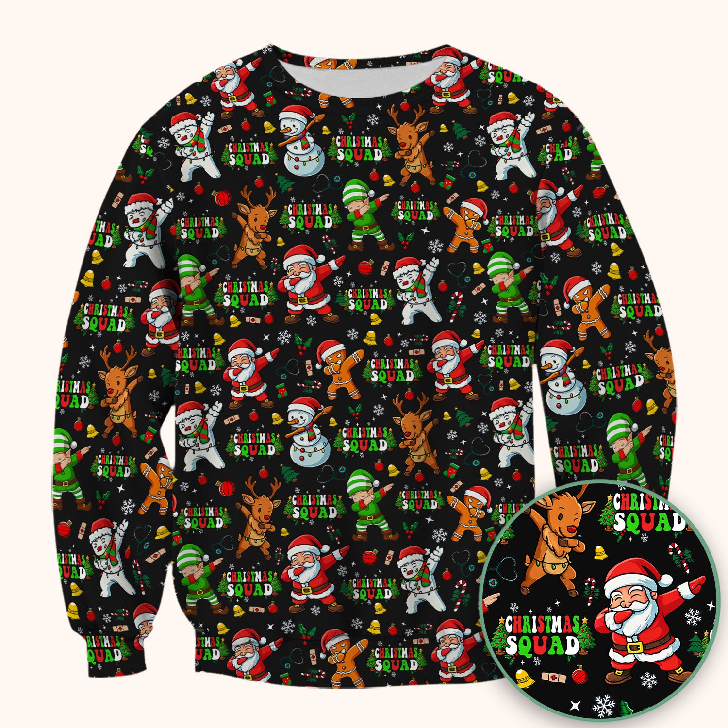 Christmas Squad Scrub Top - Funny Santa & Reindeer Shirt - Cute Holiday Medical Uniform for Nurses, Doctors & Vet Techs