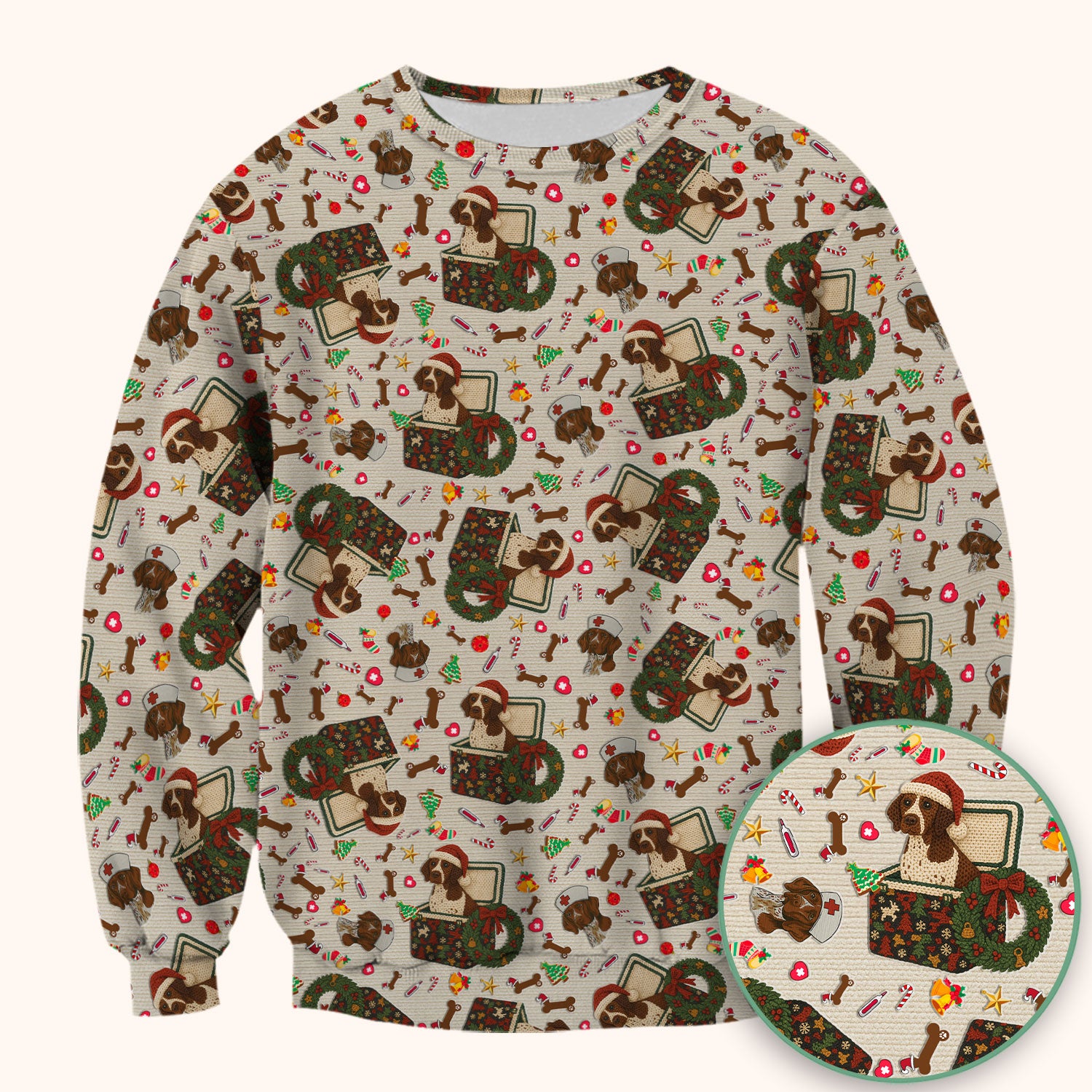 Funny Christmas Dog Scrub Top – Cute Pet Lover Holiday Pattern – Festive Medical Uniform for Nurses and Animal Care Workers