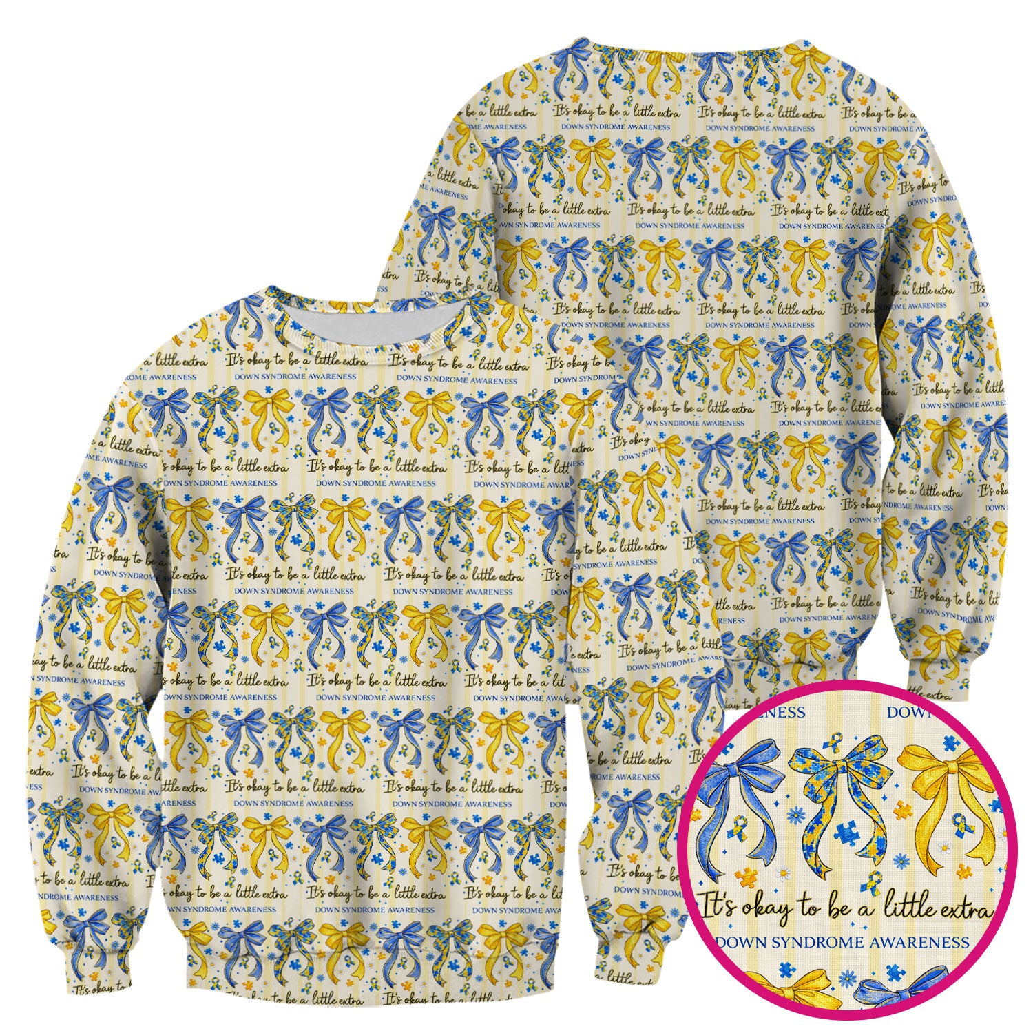 Down Syndrome Awareness Ribbon Pattern Scrub Top Comfortable Nurse Workwear Top