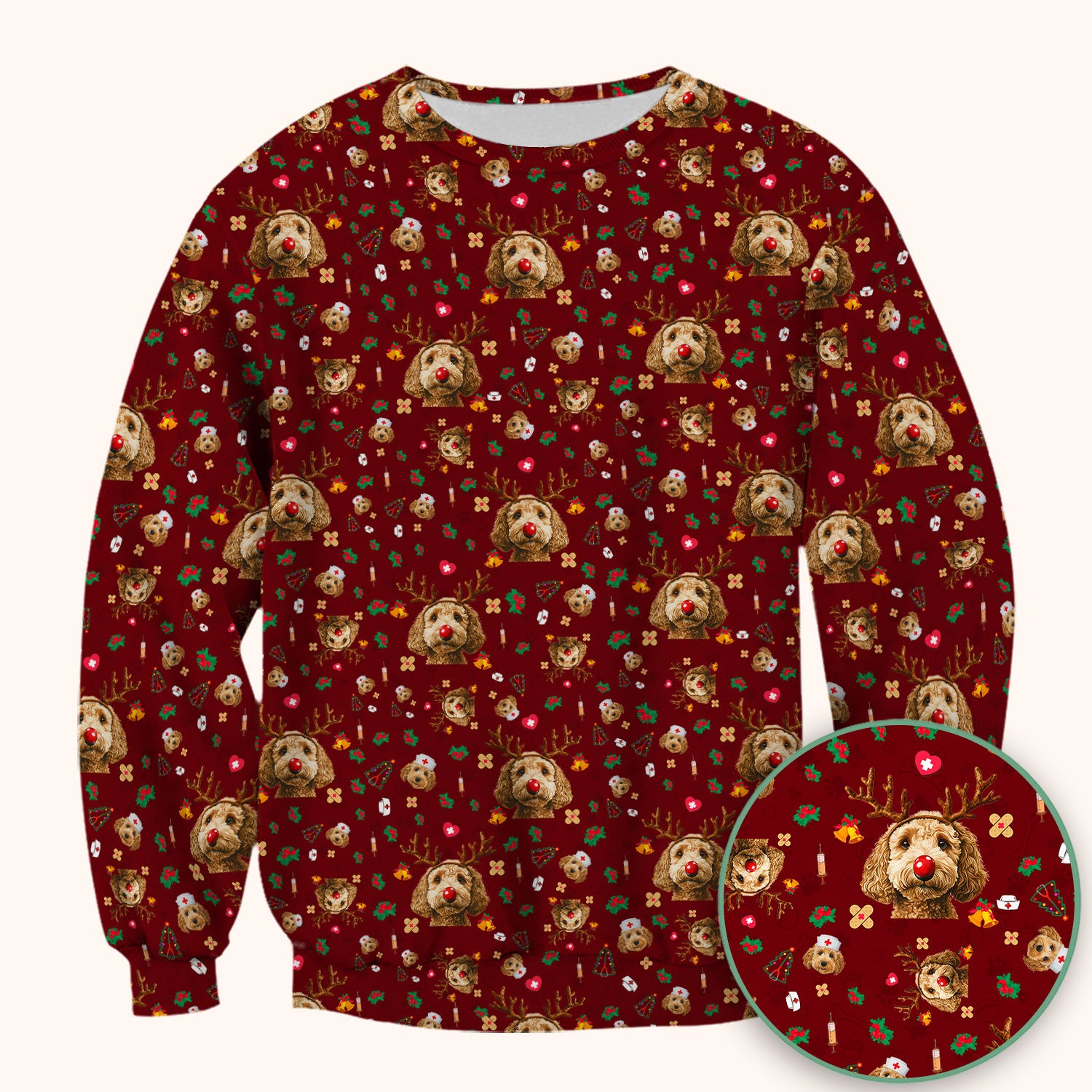 Christmas Labradoodle Scrub Top - Funny Reindeer Dog Nurse Shirt - Cute Holiday Medical Uniform for Women Healthcare Gift