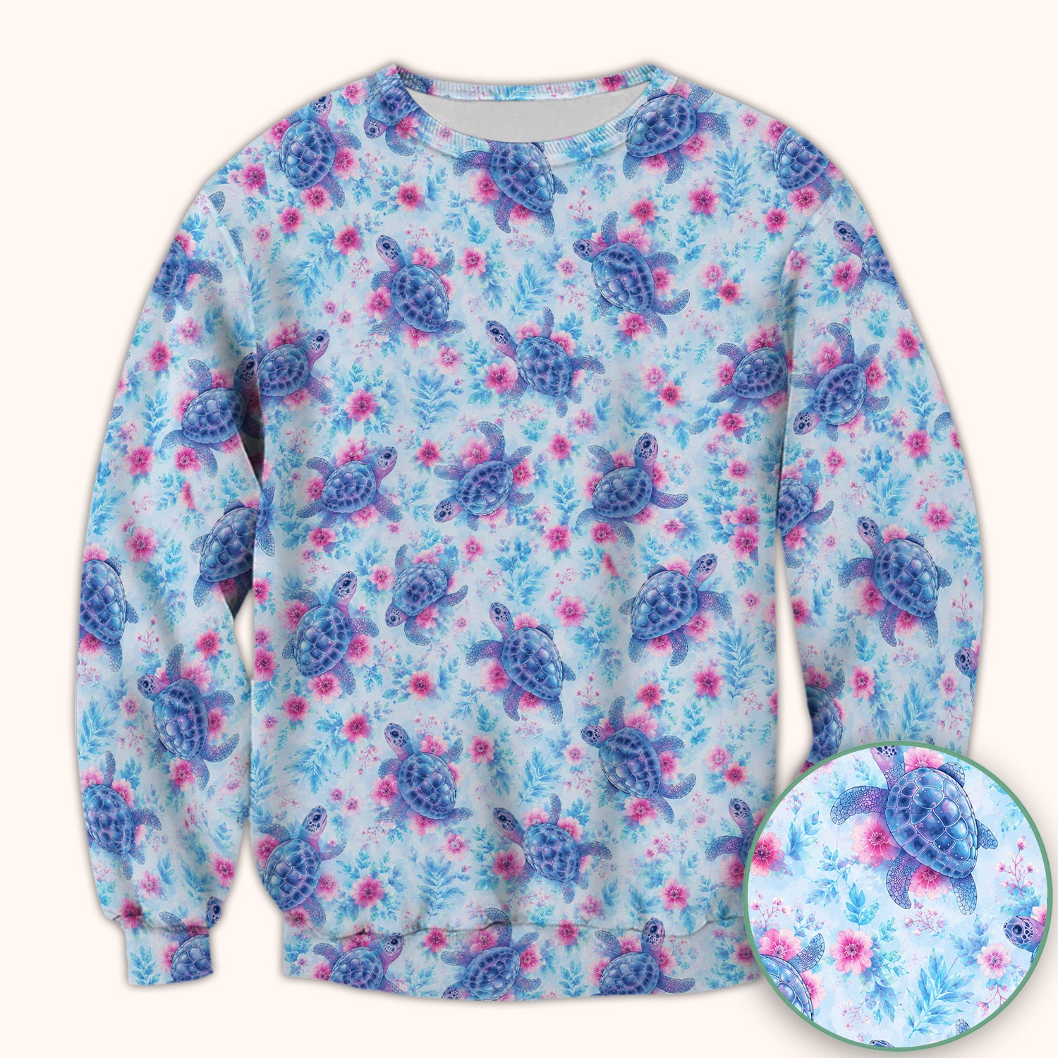 Cute Sea Turtle Floral Print Scrub Top, Comfortable Scrubs for Nurses