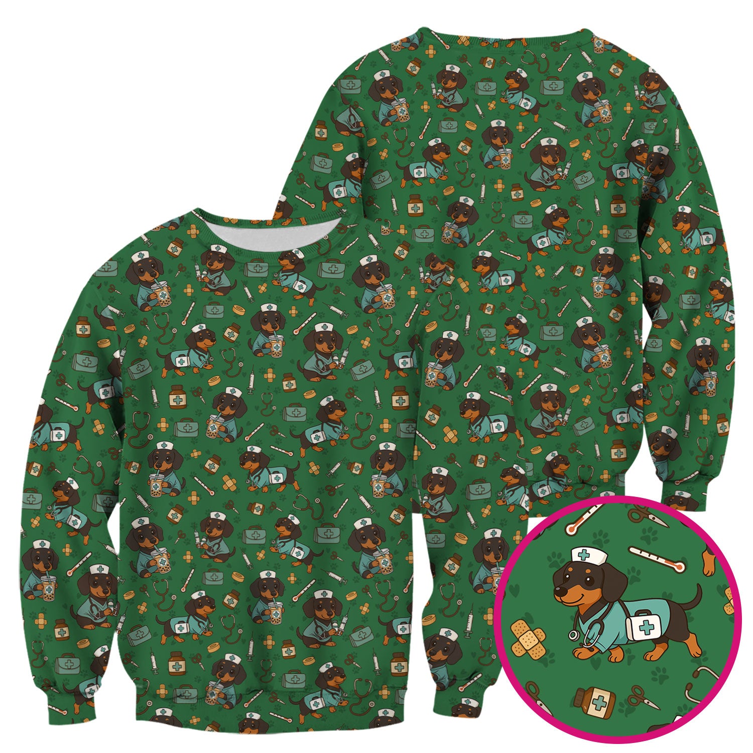 Funny Dachshund Nurse Scrubs - Cute Dog Print Medical Shirt - Holiday Nurse Scrub Top Gift for RN CNA Doctor, Women & Men