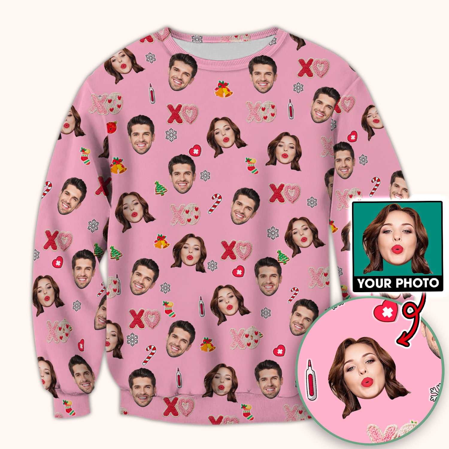 Personalized Photo Scrub Top, Custom Face XOXO Scrub Shirt, Breathable Fabrics Nursing Uniform