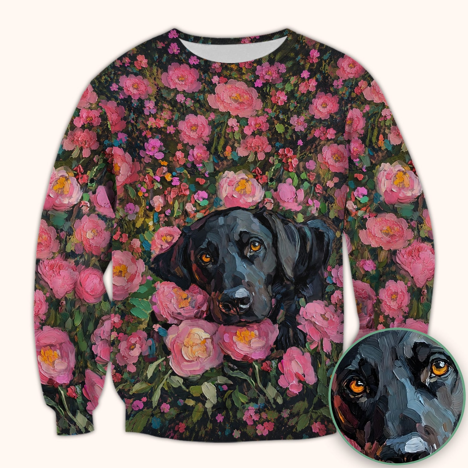 Painterly Floral Black Dog Pattern, Pet Lover Medical Scrub Top, Comfortable Scrubs for Nurses