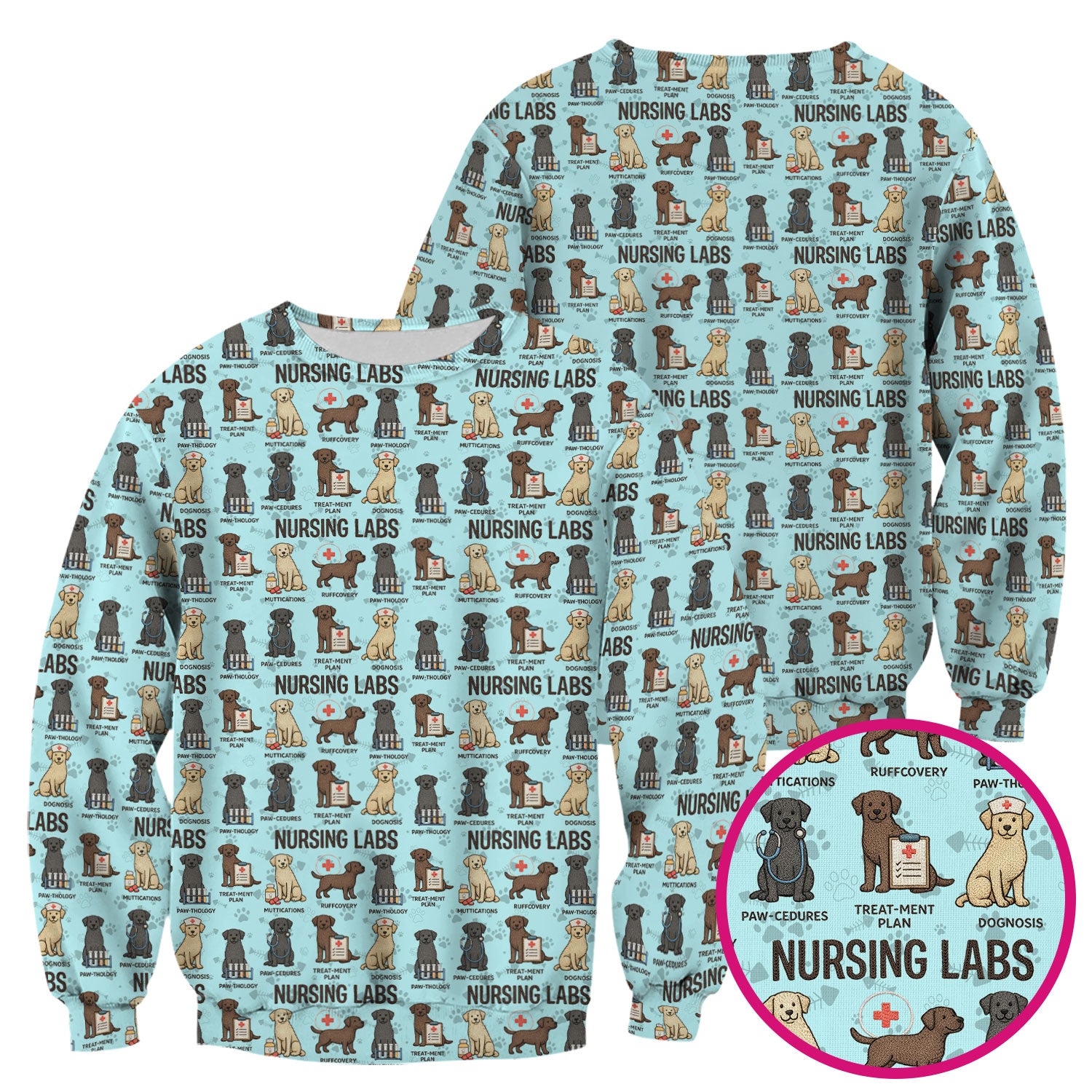 Playful Nursing Labs Dog Pattern Scrub Top, Comfortable Scrubs for Nurses