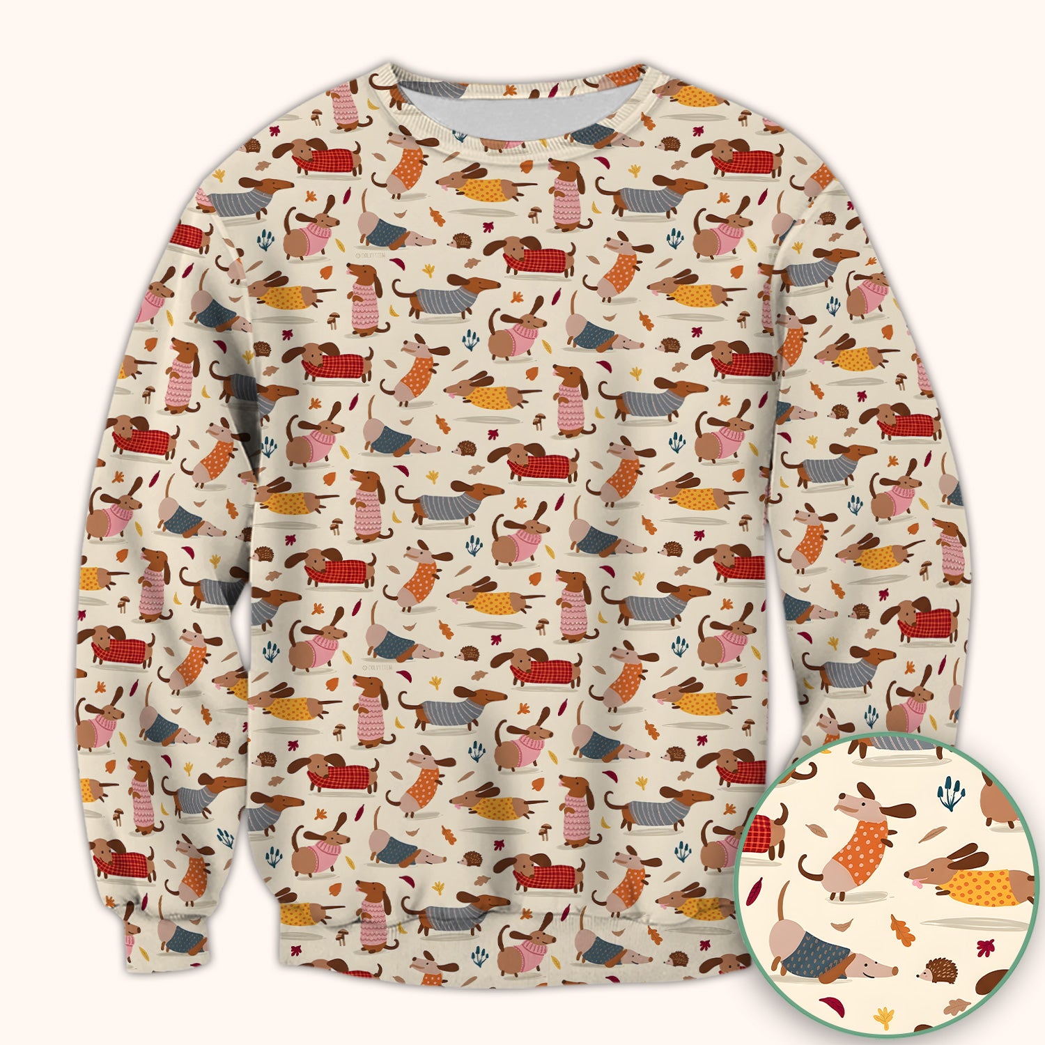Cute Autumn Dachshund Print Scrub Top, Comfortable Scrubs for Nurses