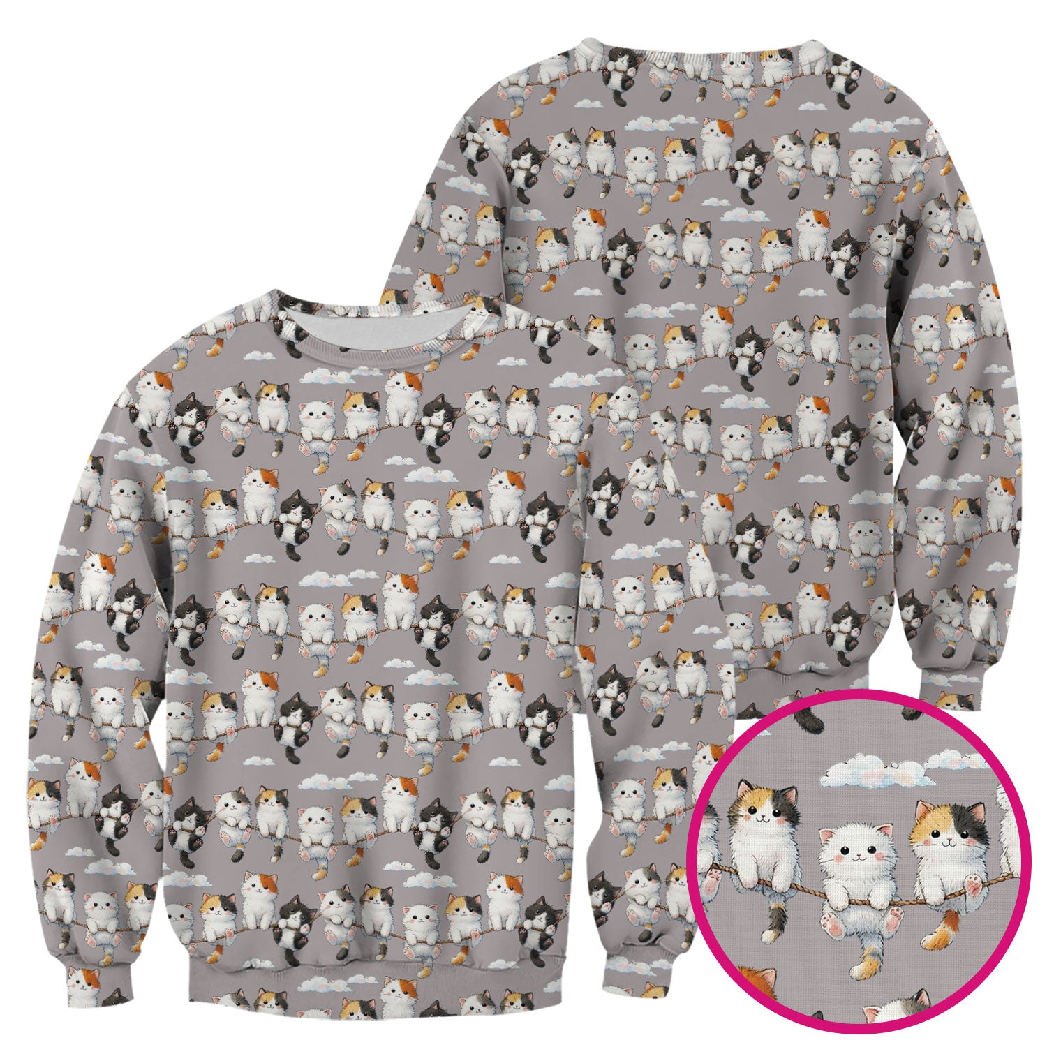Cute Cats Sitting on Rope Pattern Scrubs Top, Comfortable Scrubs for Nurses