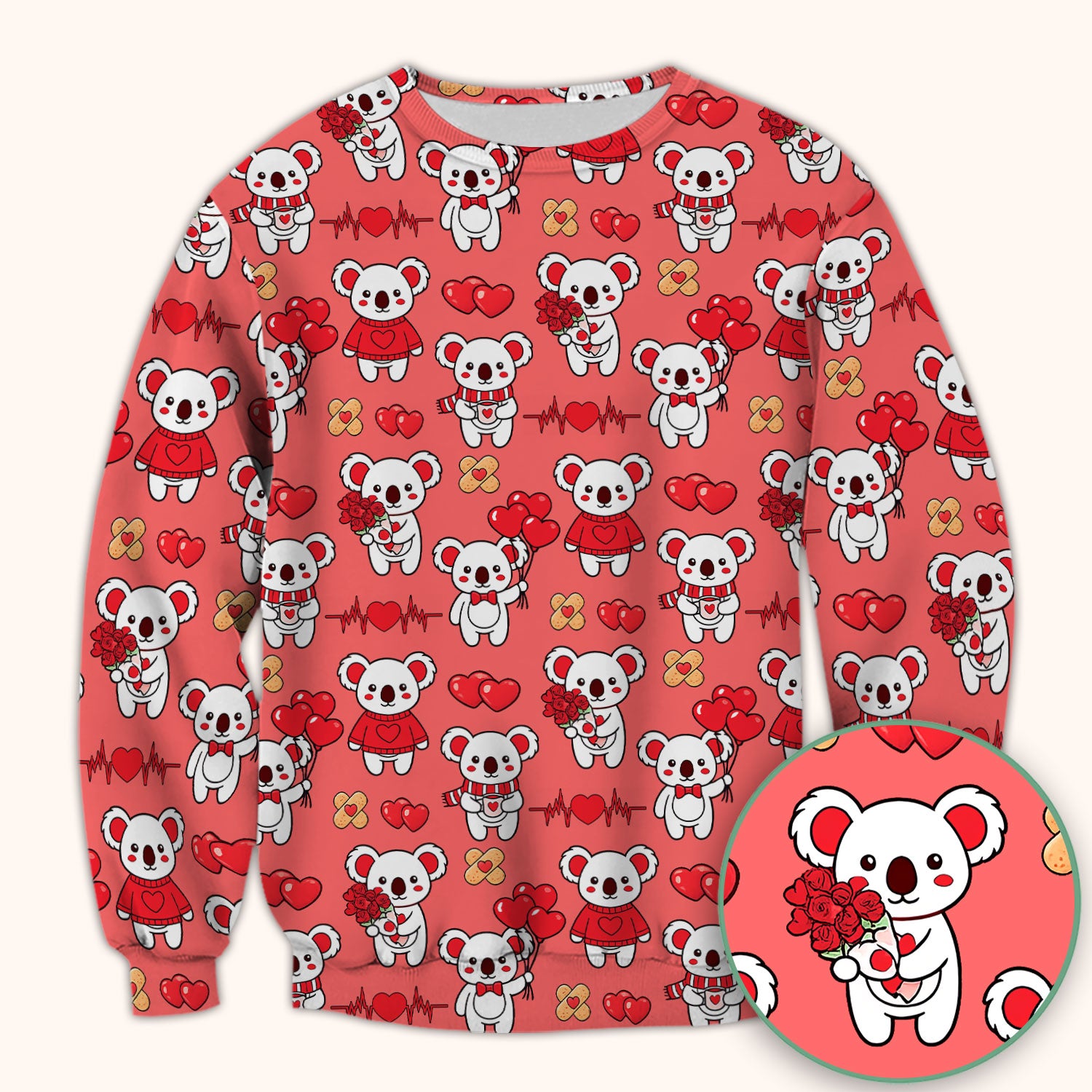 Sweet Koala Valentine Medical Design Scrub Top, Comfortable Scrubs for Nurses