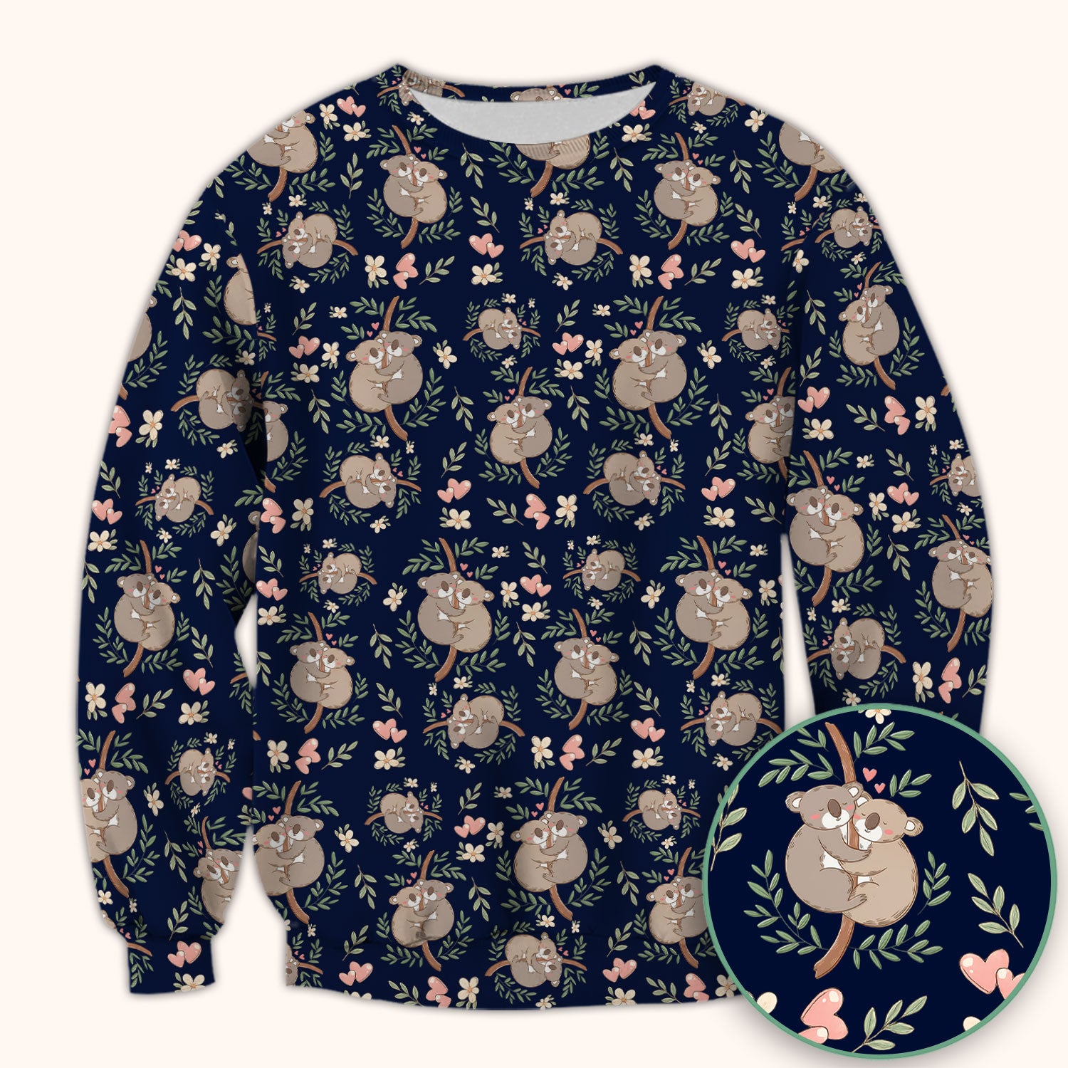 Cute Koala Love Pattern Medical Scrub Top, Breathable Fabrics Nursing Uniform