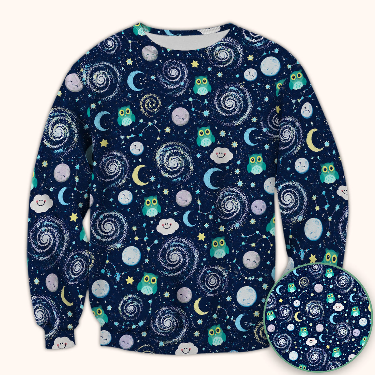 Cute Night Owl Galaxy Pattern Scrub Top, Comfortable Scrubs for Nurses