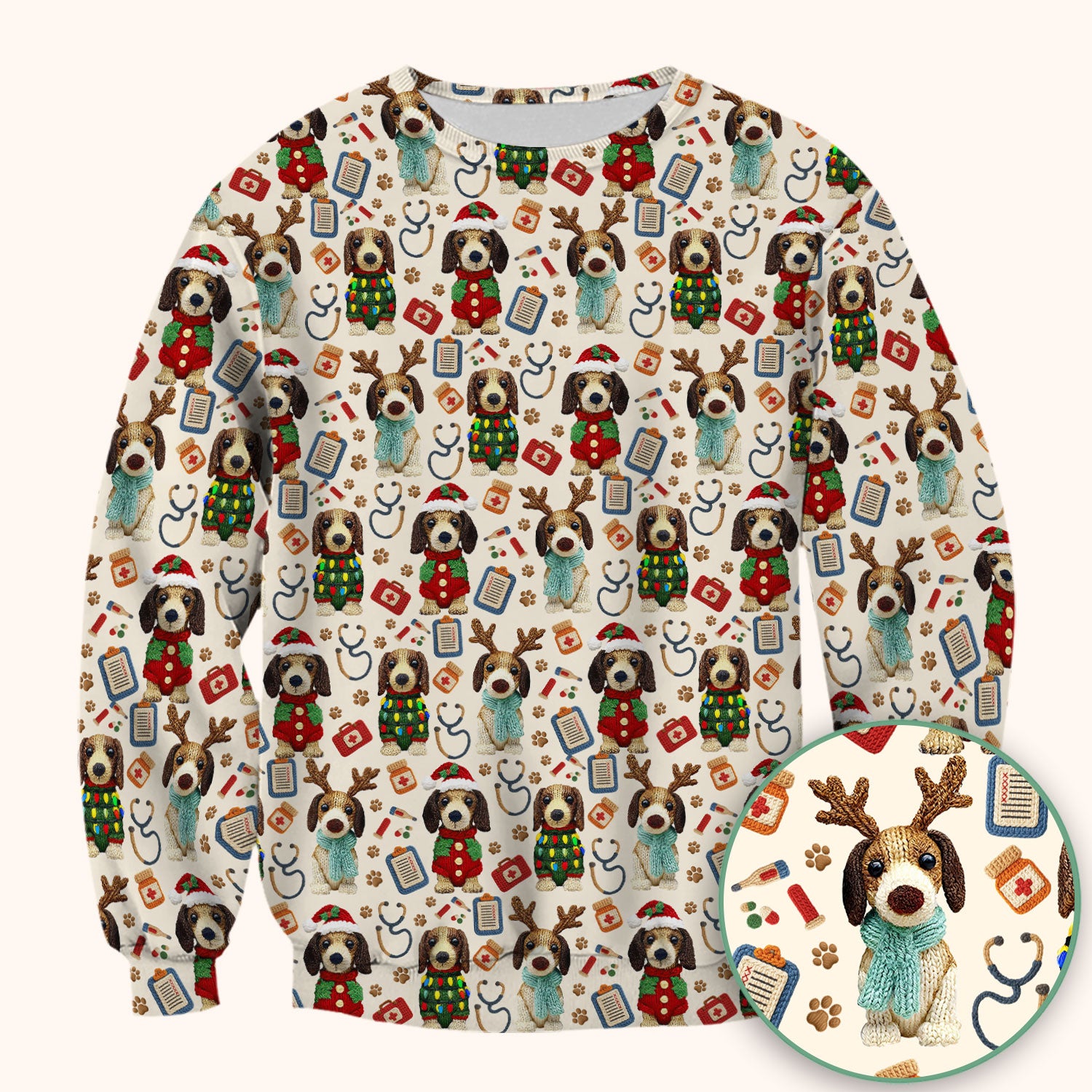 Christmas Doxie Scrubs for Women - Cute Dachshund Christmas Scrub Top for Nurses - Funny Medical Uniform Gift
