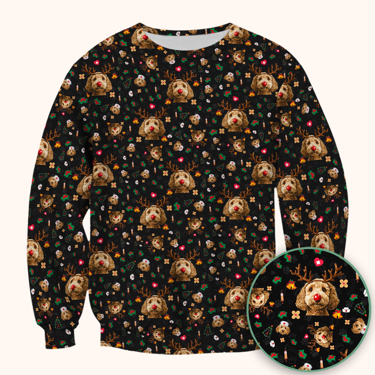 Christmas Labradoodle Scrub Top - Funny Reindeer Dog Nurse Shirt - Cute Holiday Medical Uniform for Women Healthcare Gift