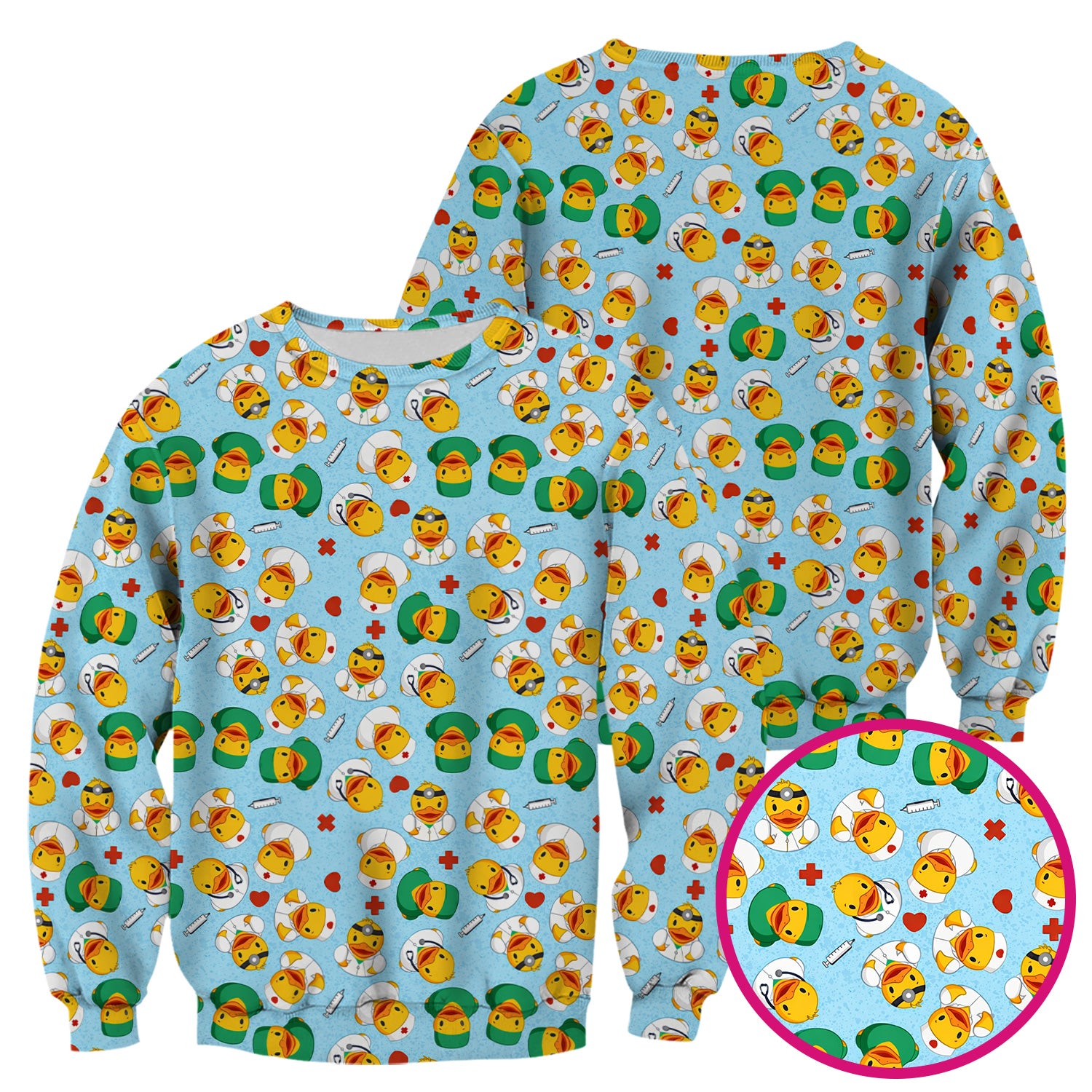Duck Doctor Cartoon Pattern Scrub Top, Comfortable Scrubs for Nurses
