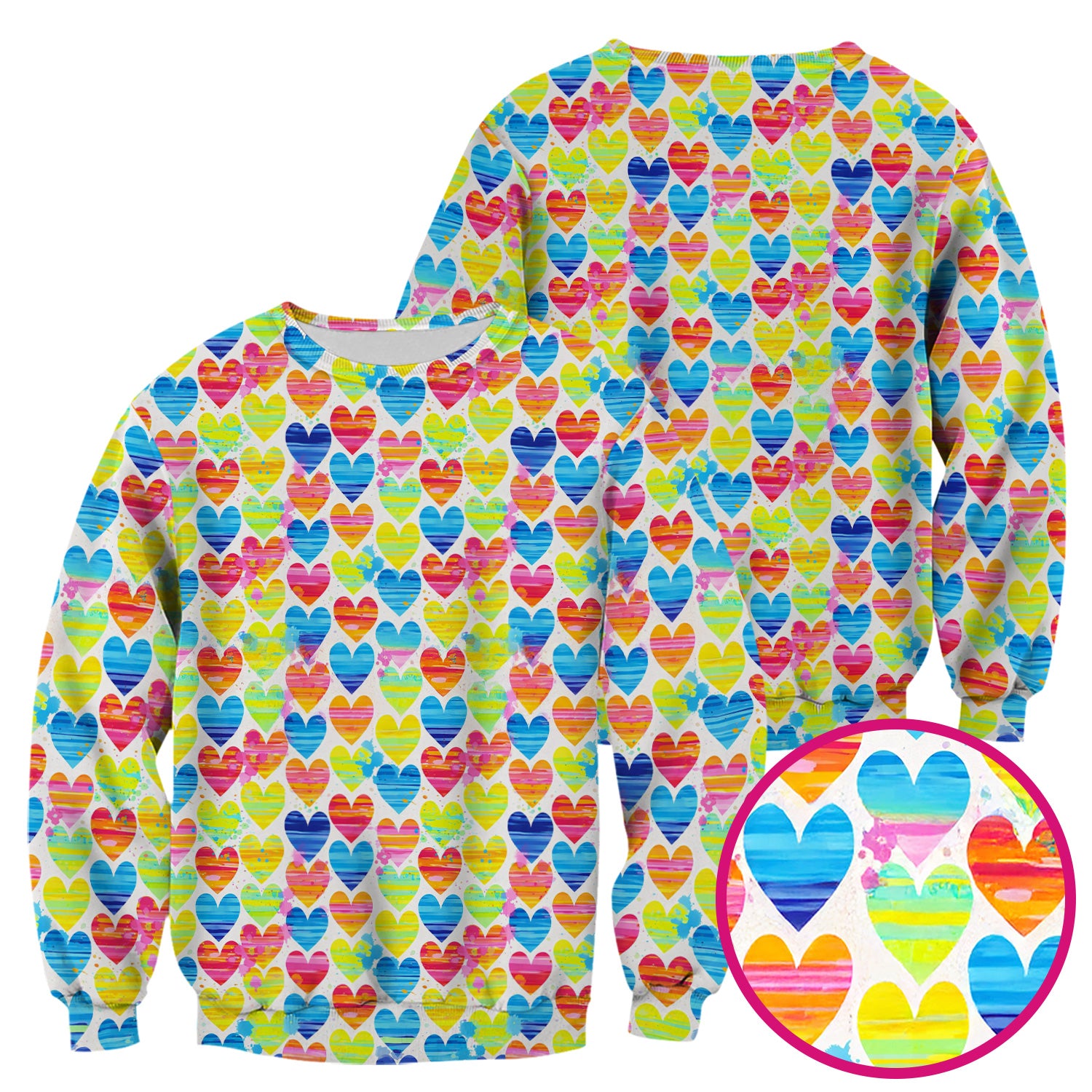 Bright Multicolor Rainbow Heart All Over Print Pattern Scrub, Comfortable Scrubs for Nurses