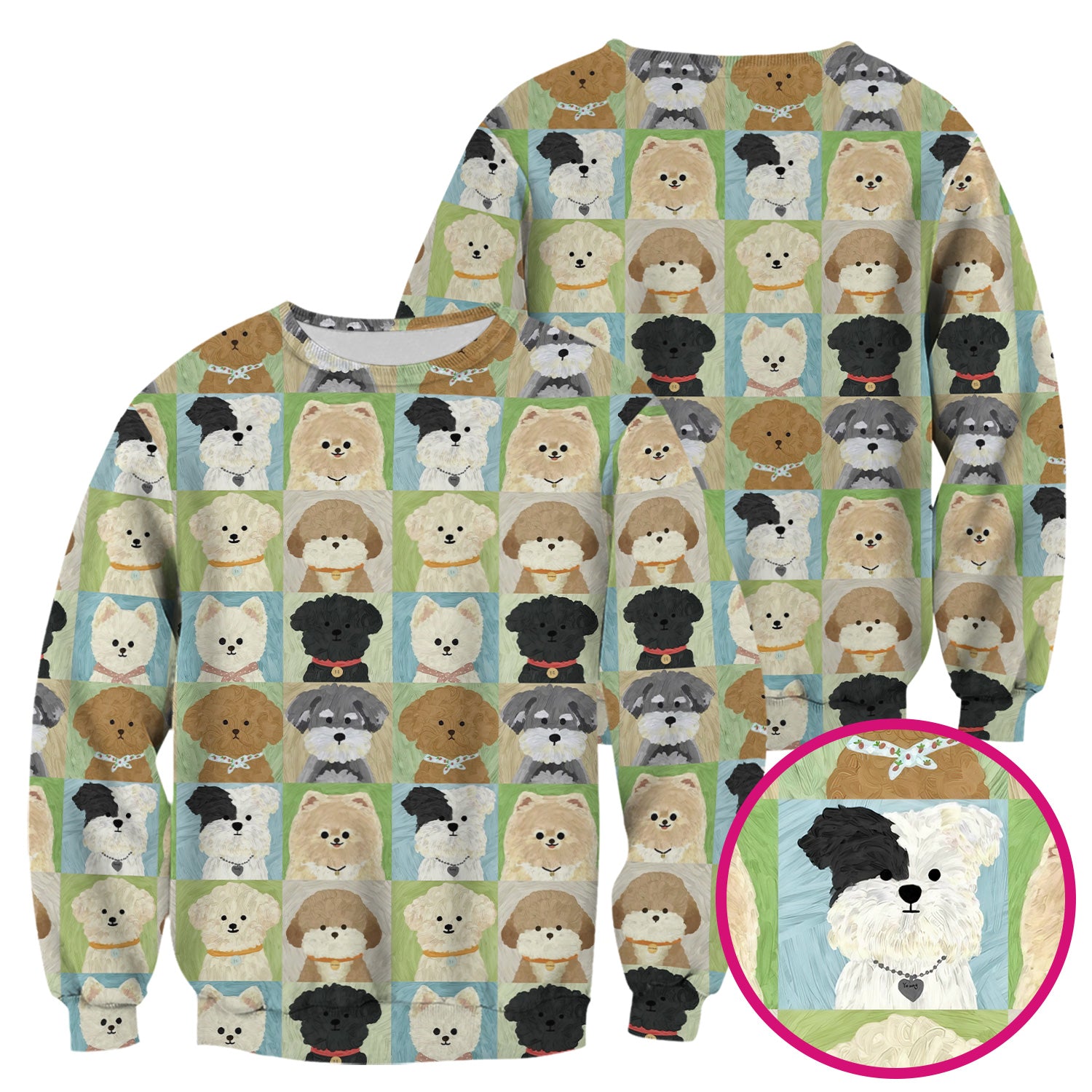 Adorable Different Dog Breeds Pattern Scrubs Top, Breathable Fabrics Nursing Uniform
