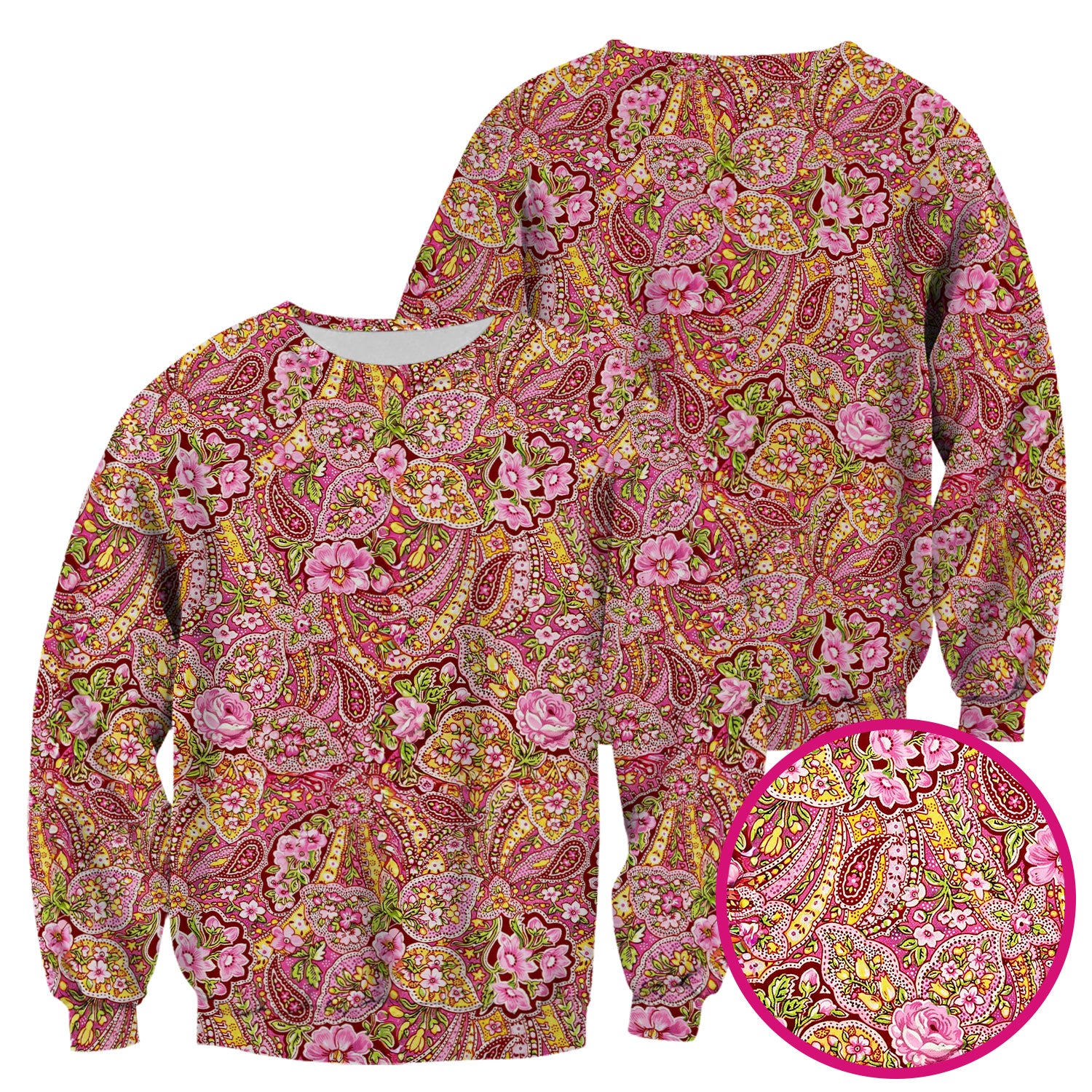 Pink Floral Paisley Blossom Print Scrub Top, Comfortable Scrubs for Nurses