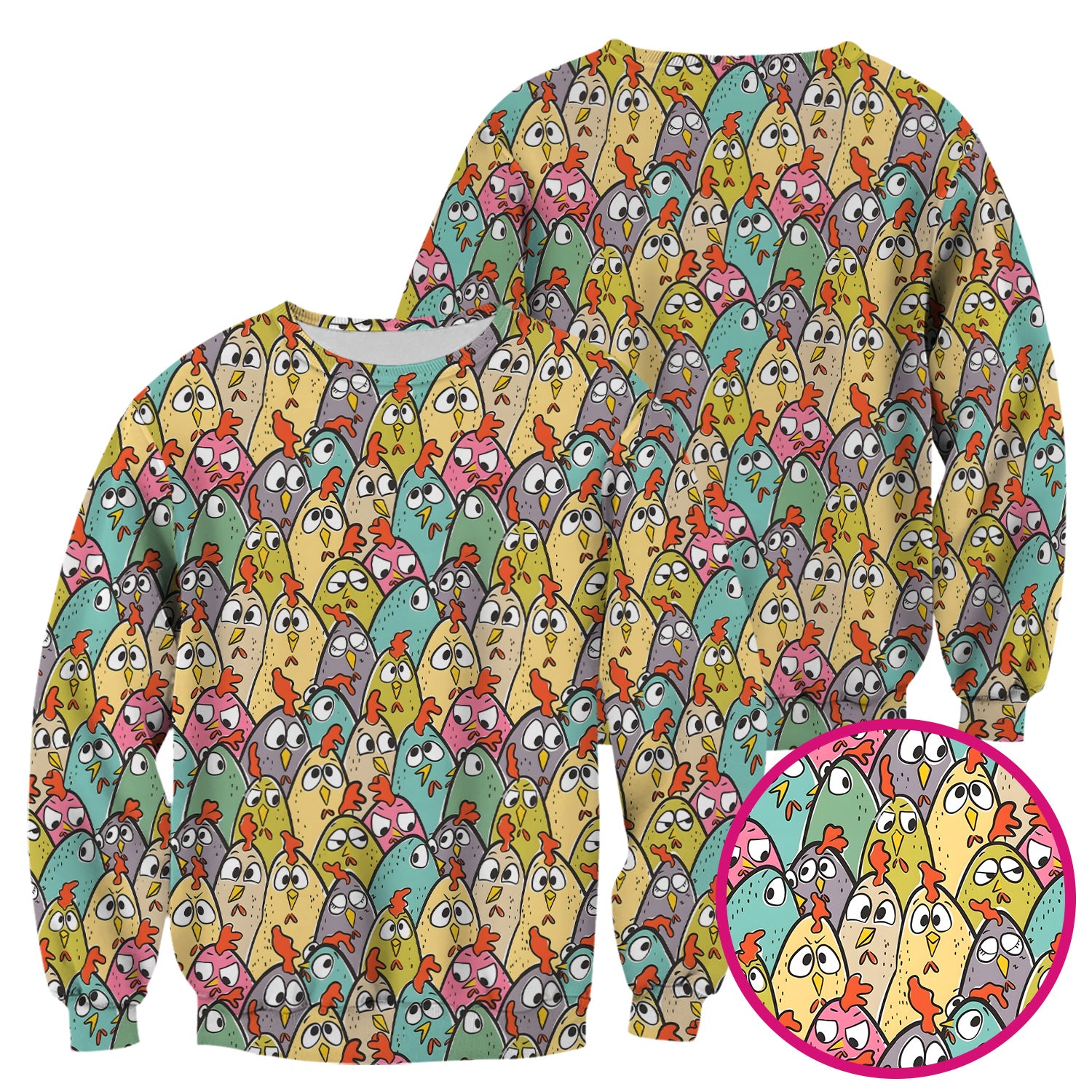 Funny Cartoon Chicken Crowd Pattern Scrub Top, Comfortable Scrubs for Nurses