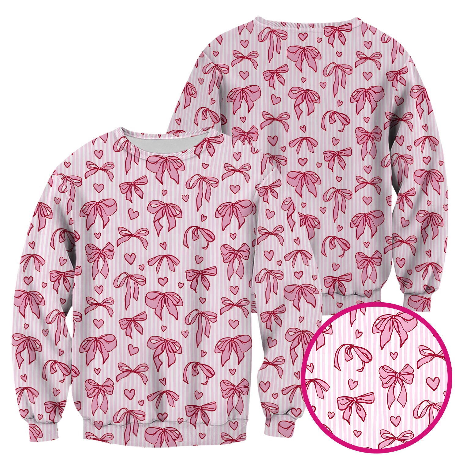 Pink Bow Heart Stripe Pattern Scrub Top, Breathable Fabrics Nursing Uniform