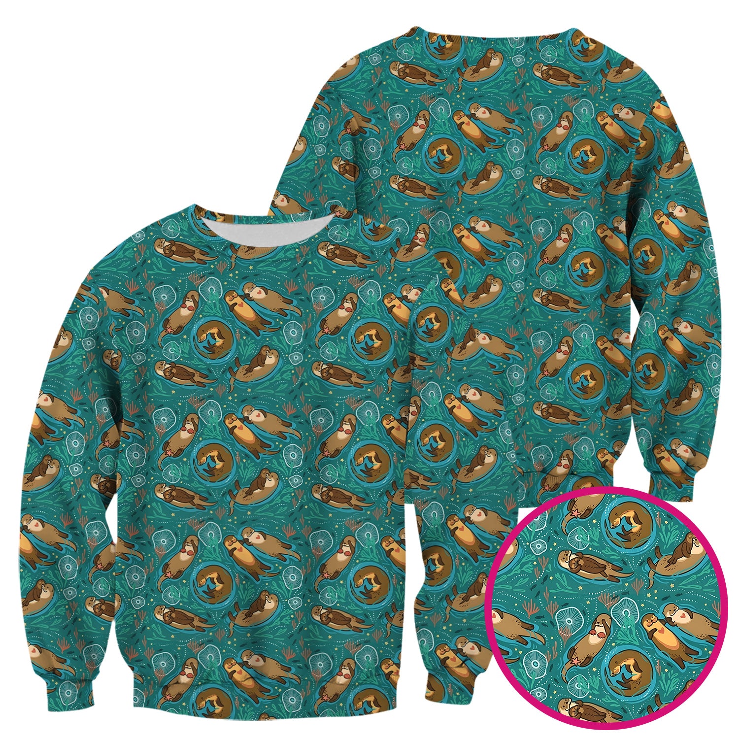 Sea Otter Floating Ocean Pattern Scrub Top, Comfortable Scrubs for Nurses