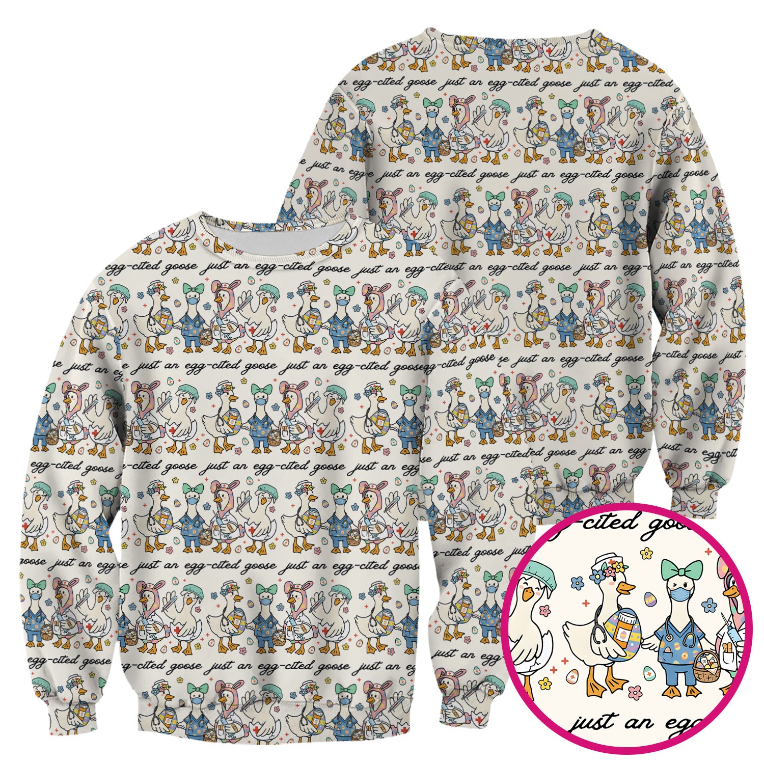 Funny Easter Nurse Goose Pattern Scrub Top, Comfortable Scrubs for Nurses