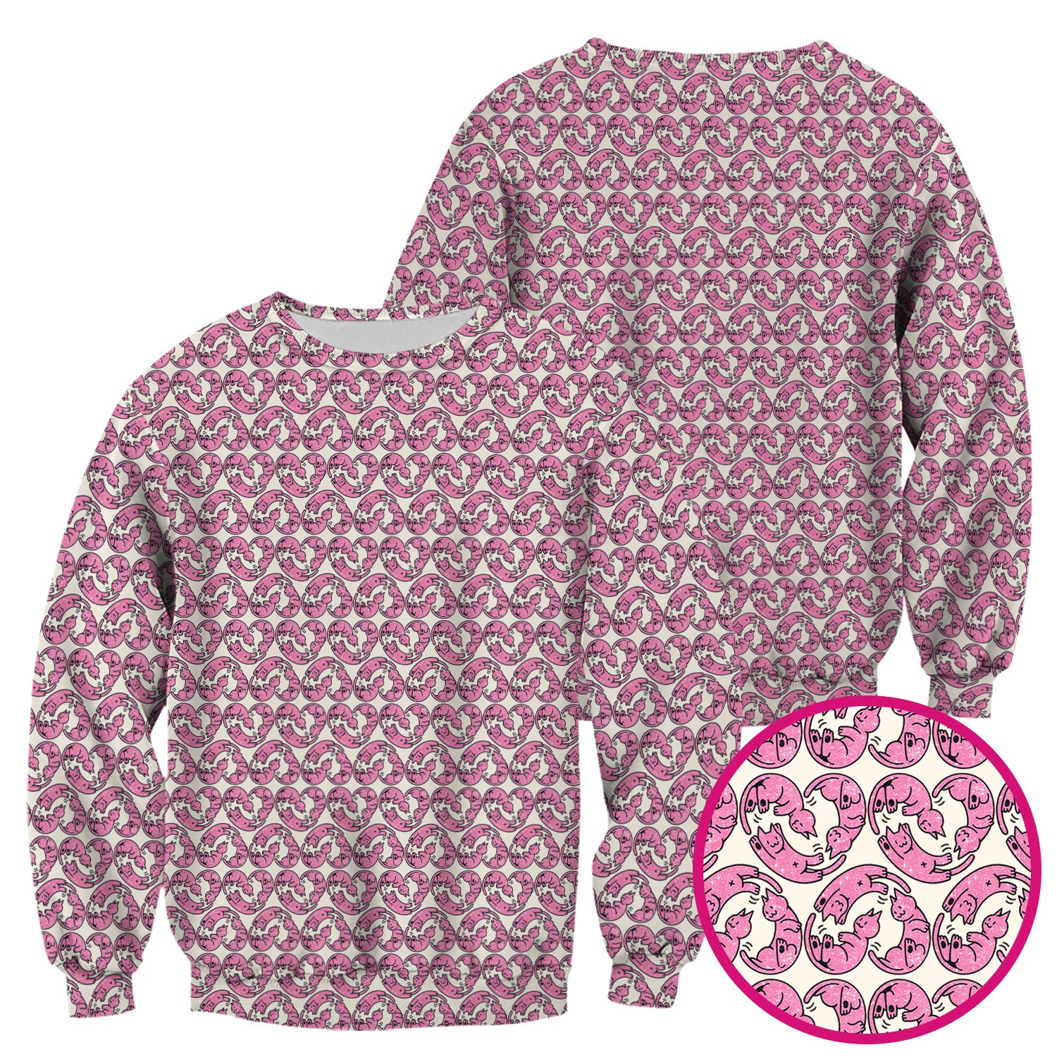 Cute Pink Cat Cartoon Pattern Scrub Top, Comfortable Scrubs for Nurses