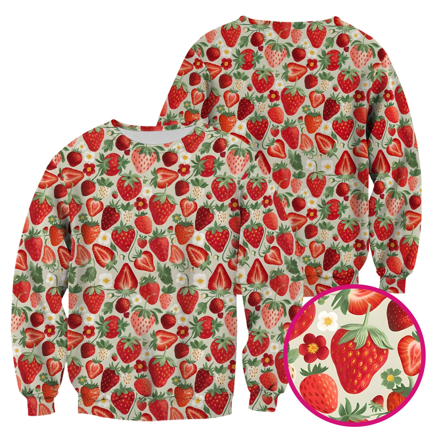 Fresh Strawberry Pattern Leaves Scrubs Top, Comfortable Scrubs for Nurses
