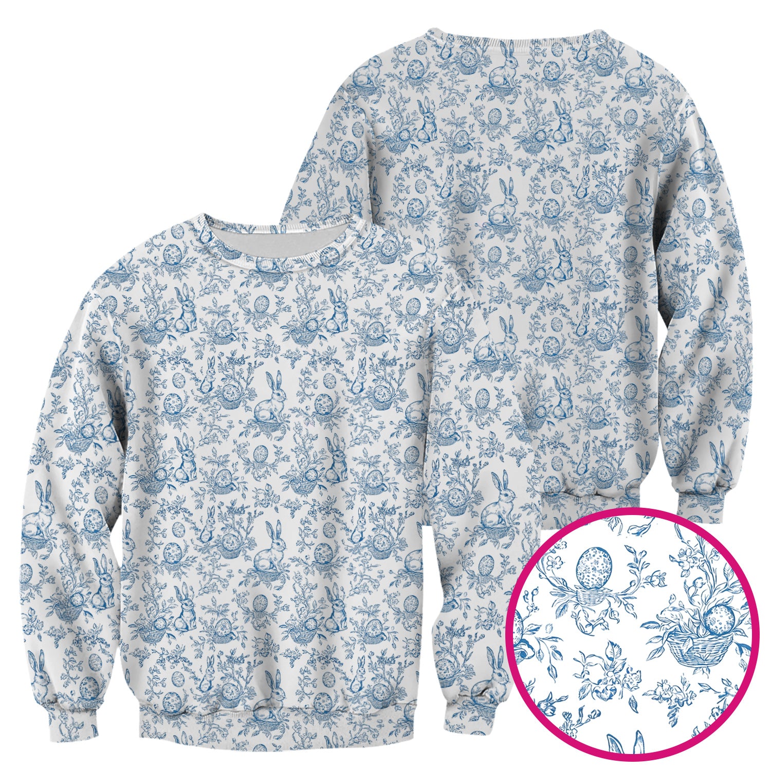 Easter Bunny Floral Egg Toile Pattern Design Print Scrub Top , Comfortable Scrubs for Nurses