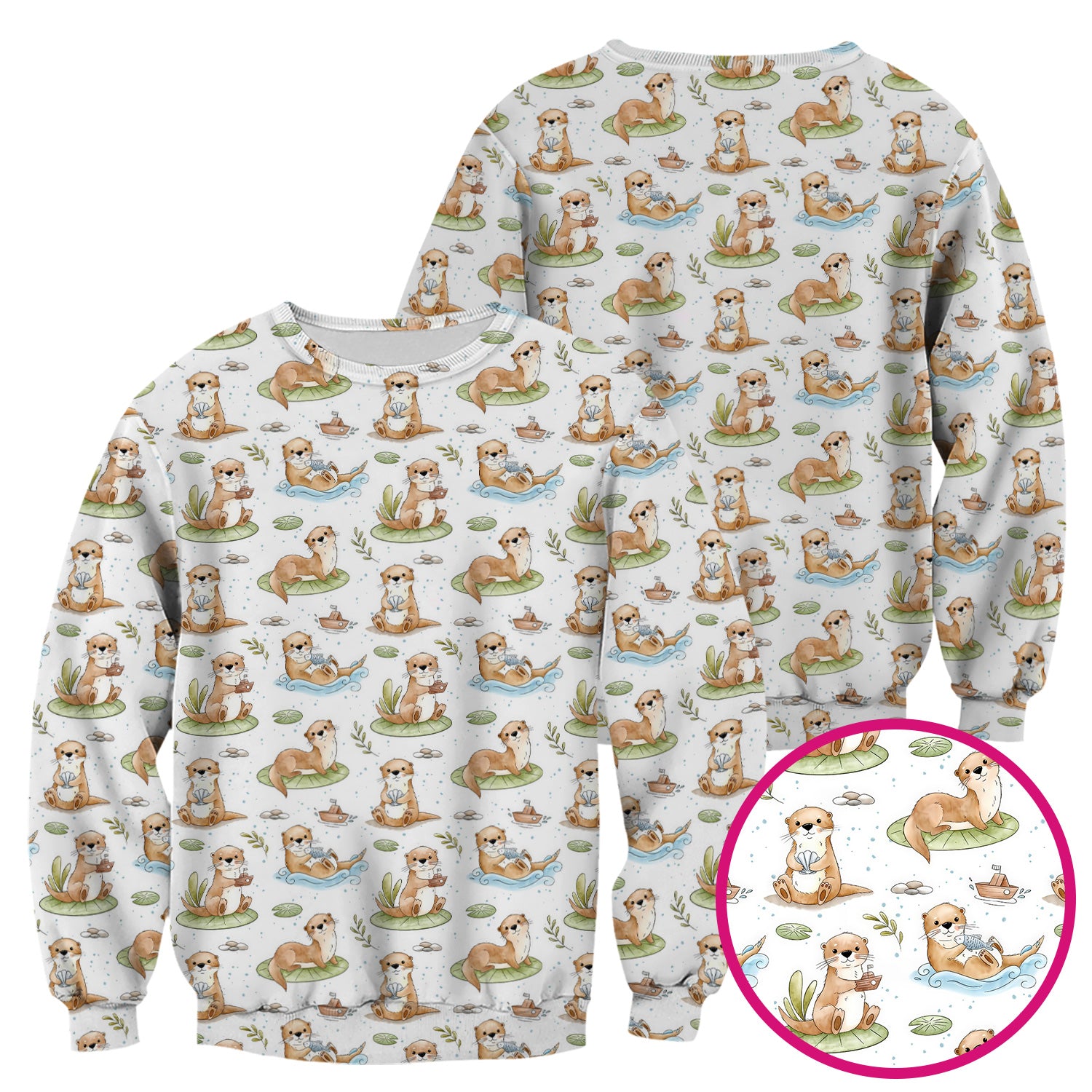 Cute Otter With Lily Pad Pattern Scrub Top, Comfortable Scrubs for Nurses