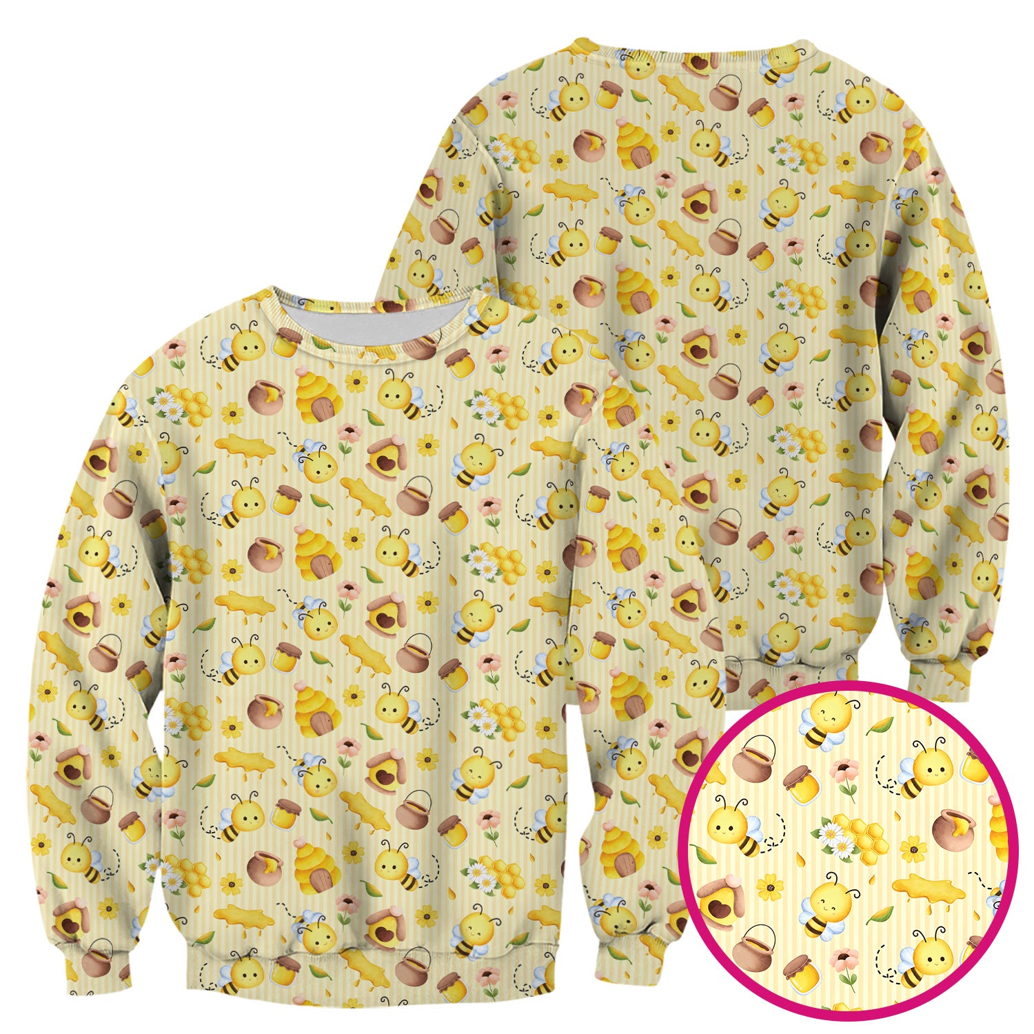 Cute Bee Honey Flower Stripe Pattern Scrub Top, Breathable Fabrics Nursing Uniform