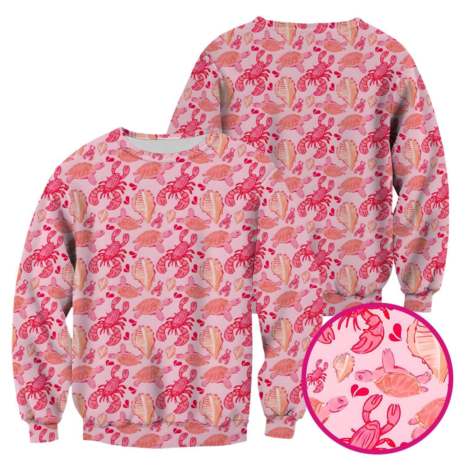 Pink Sea Turtle Lobster Shell Pattern Scrub Top, Coastal Ocean Nursing Uniform for Women