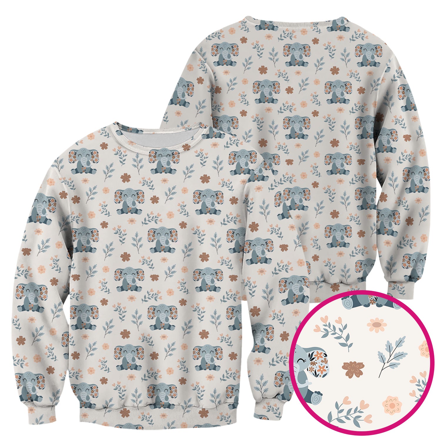 Cute Elephant Floral Print Scrub Top, Comfortable Scrubs for Nurses