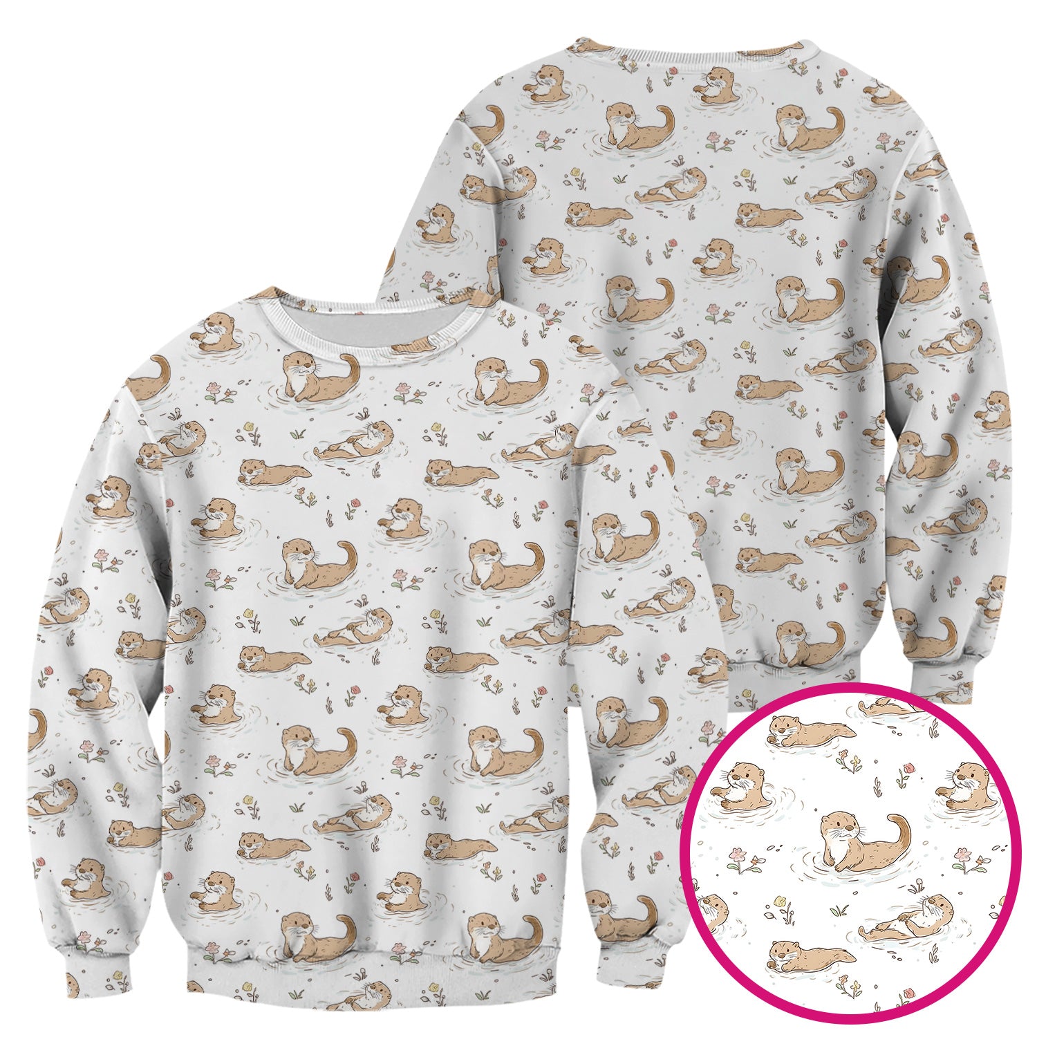 Otter Swimming Floating Water Pattern Scrub Top, Breathable Fabrics Nursing Uniform
